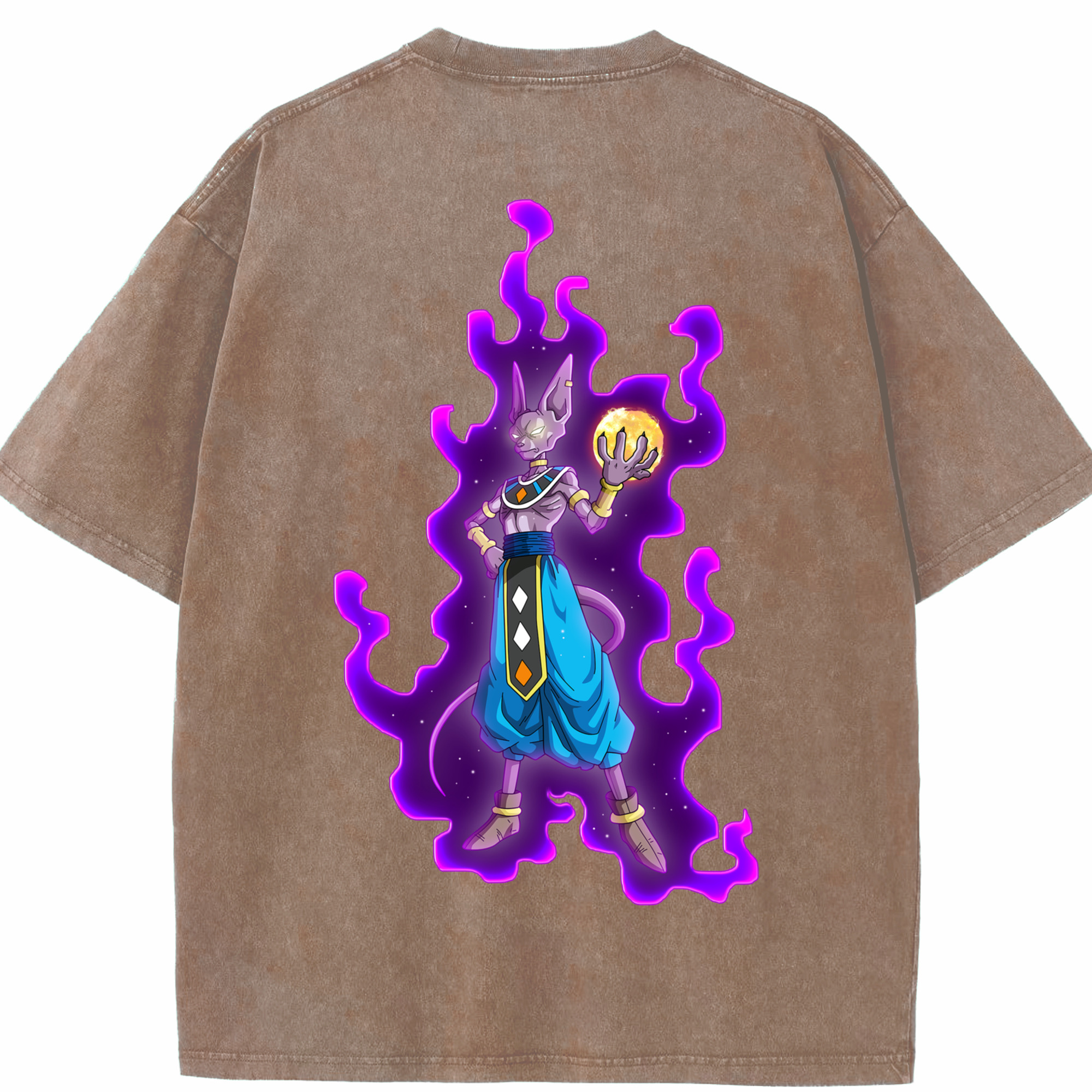 （画像用） ドラゴンボール ビルス 破壊神ビルス DRAGON BALL Beerus Birusu 綿100% ヴィンテージ風 半袖Tシャツ（背面プリント）