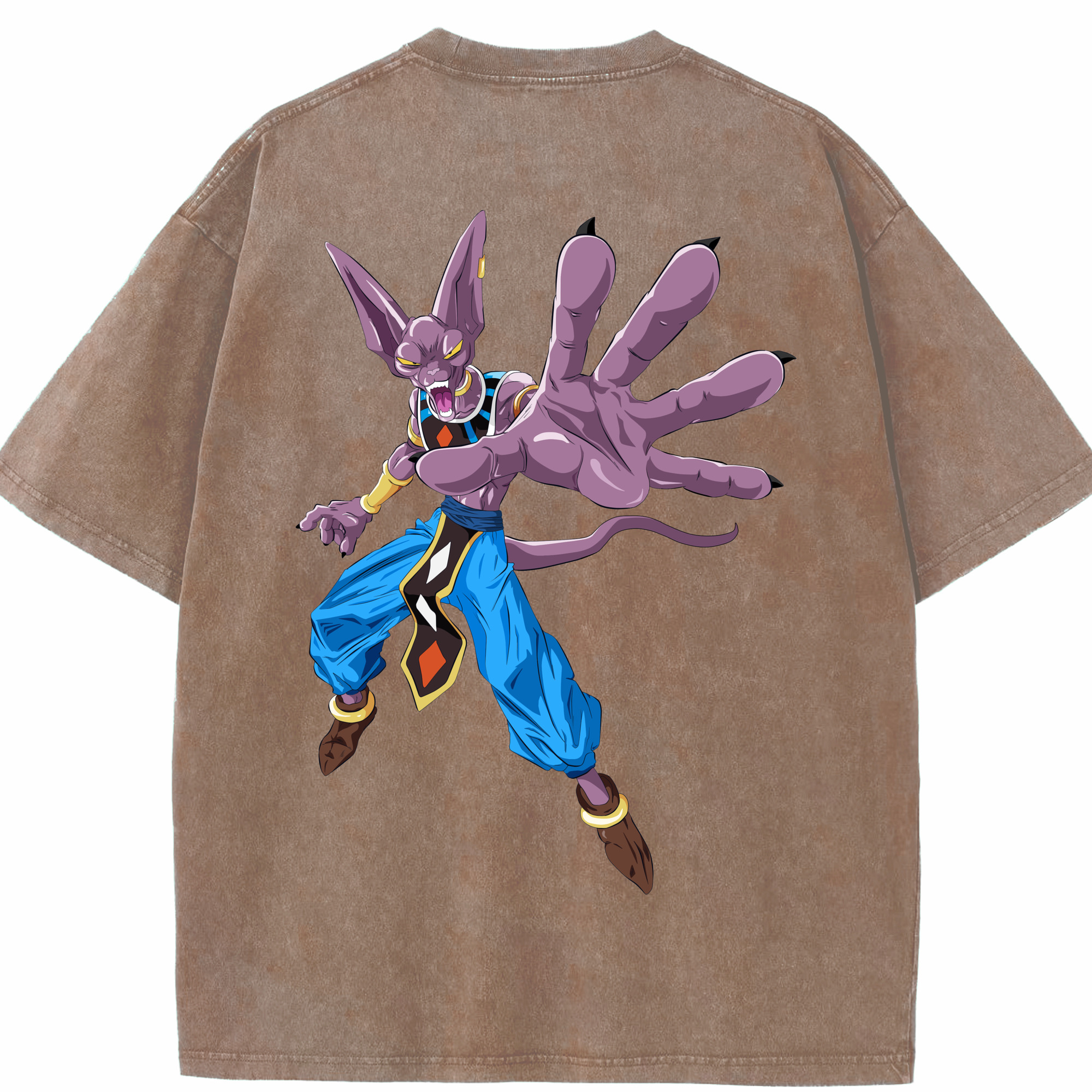 （画像用） ドラゴンボール ビルス 破壊神ビルス DRAGON BALL Beerus Birusu 綿100% ヴィンテージ風 半袖Tシャツ（背面プリント）