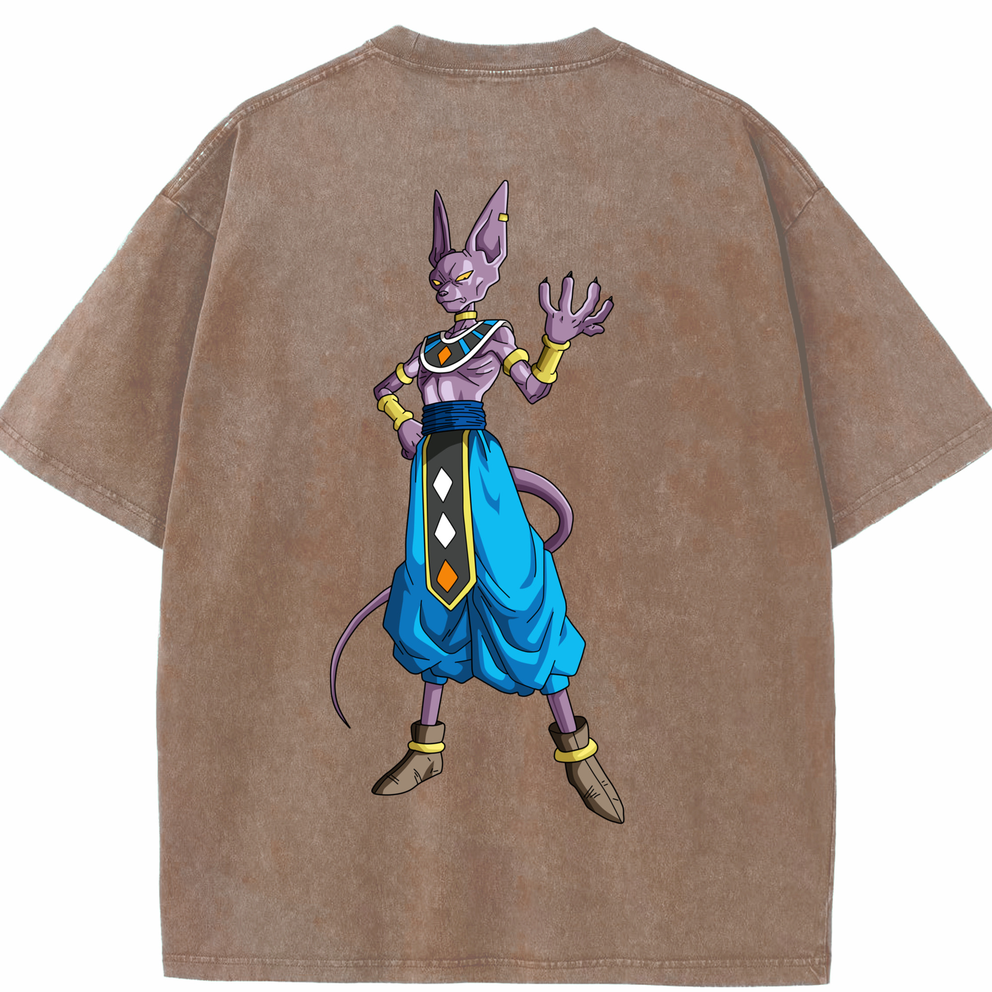 （画像用） ドラゴンボール ビルス 破壊神ビルス DRAGON BALL Beerus Birusu 綿100% ヴィンテージ風 半袖Tシャツ（背面プリント）