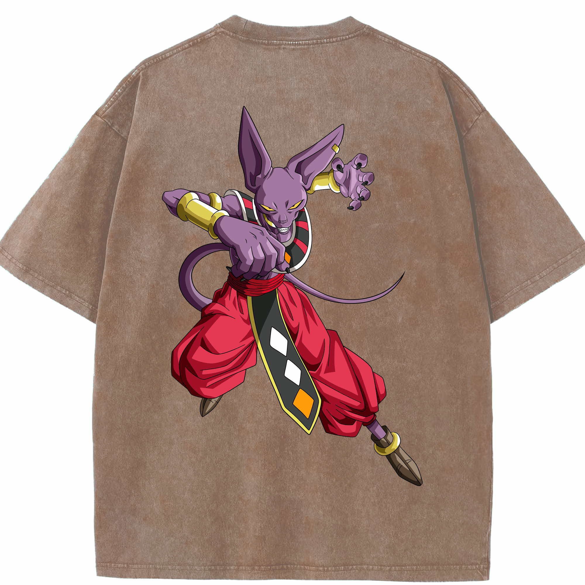 （画像用） ドラゴンボール ビルス 破壊神ビルス DRAGON BALL Beerus Birusu 綿100% ヴィンテージ風 半袖Tシャツ（背面プリント）