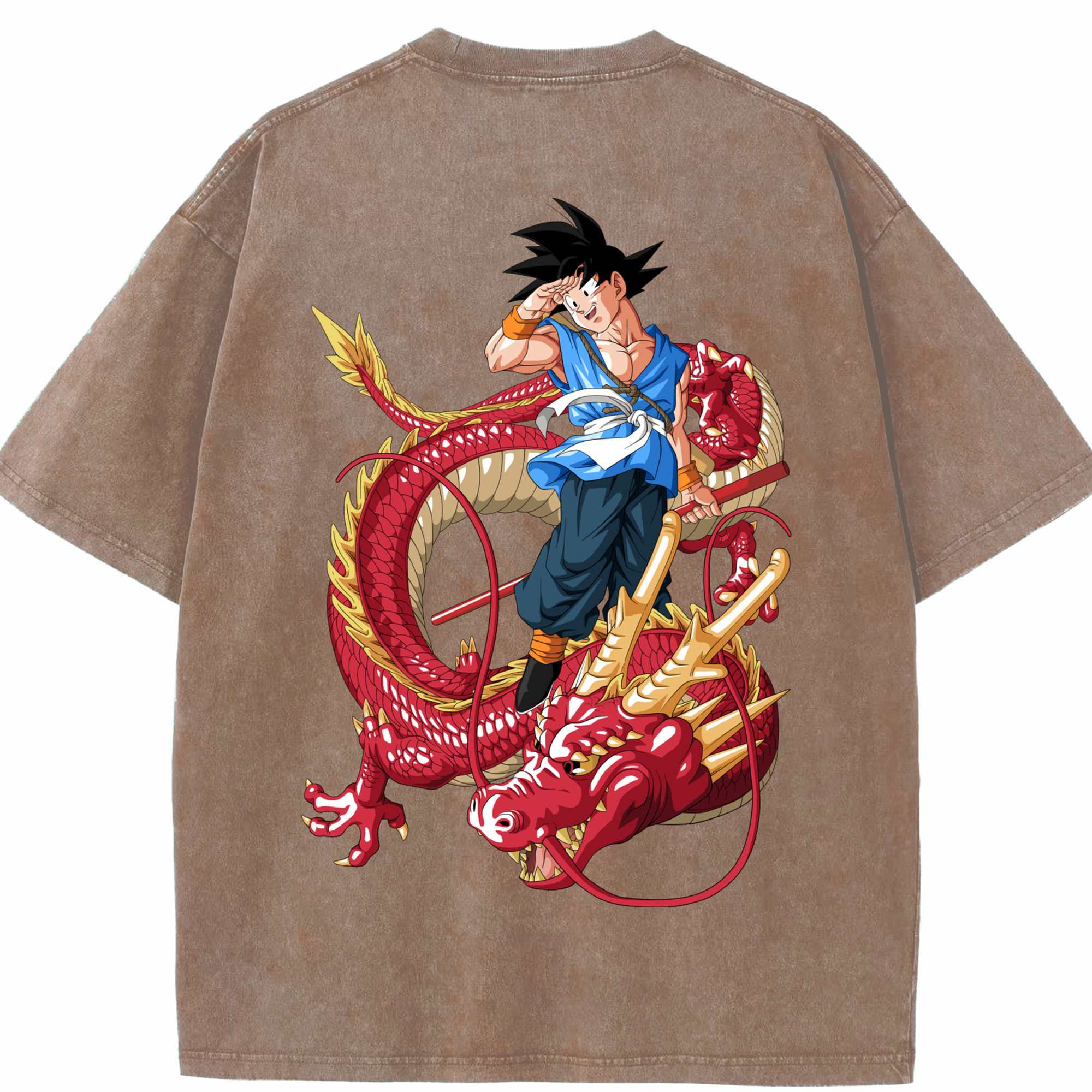 （画像用） ドラゴンボール 孫悟空（そん ごくう）Son Goku カカロット DRAGON BALL Kakarotto 綿100% ヴィンテージ風 半袖Tシャツ（背面プリント）