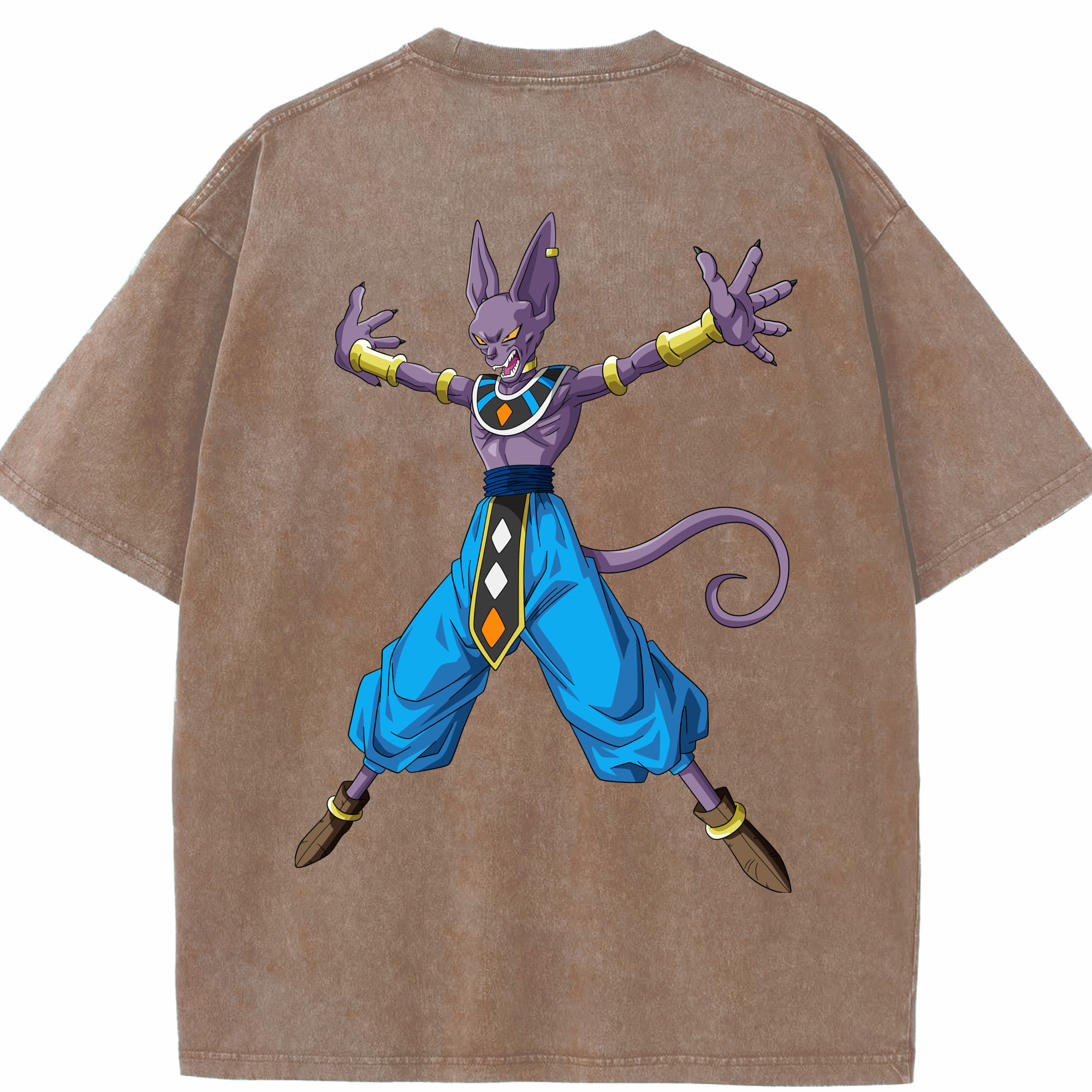 （画像用） ドラゴンボール ビルス 破壊神ビルス DRAGON BALL Beerus Birusu 綿100% ヴィンテージ風 半袖Tシャツ（背面プリント）