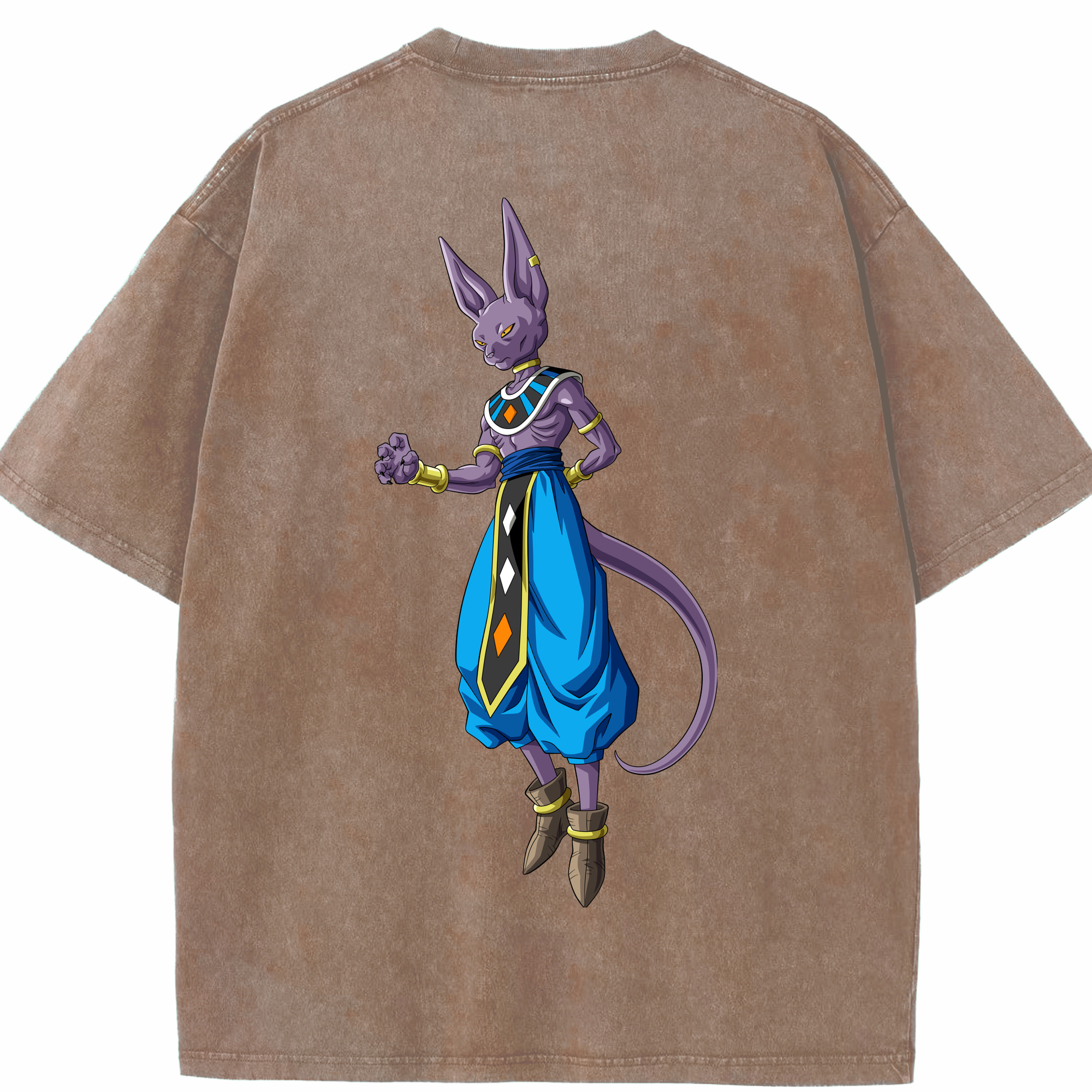 （画像用） ドラゴンボール ビルス 破壊神ビルス DRAGON BALL Beerus Birusu 綿100% ヴィンテージ風 半袖Tシャツ（背面プリント）