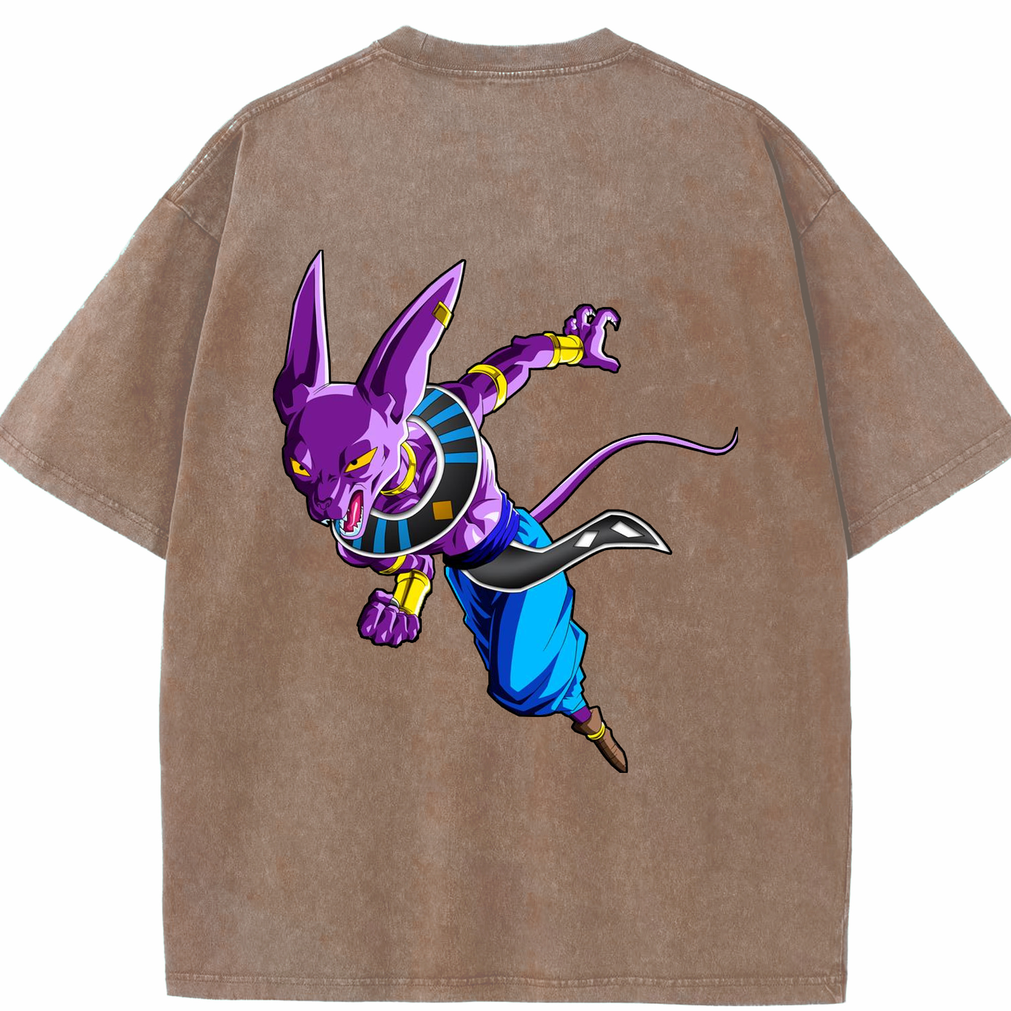 （画像用） ドラゴンボール ビルス 破壊神ビルス DRAGON BALL Beerus Birusu 綿100% ヴィンテージ風 半袖Tシャツ（背面プリント）