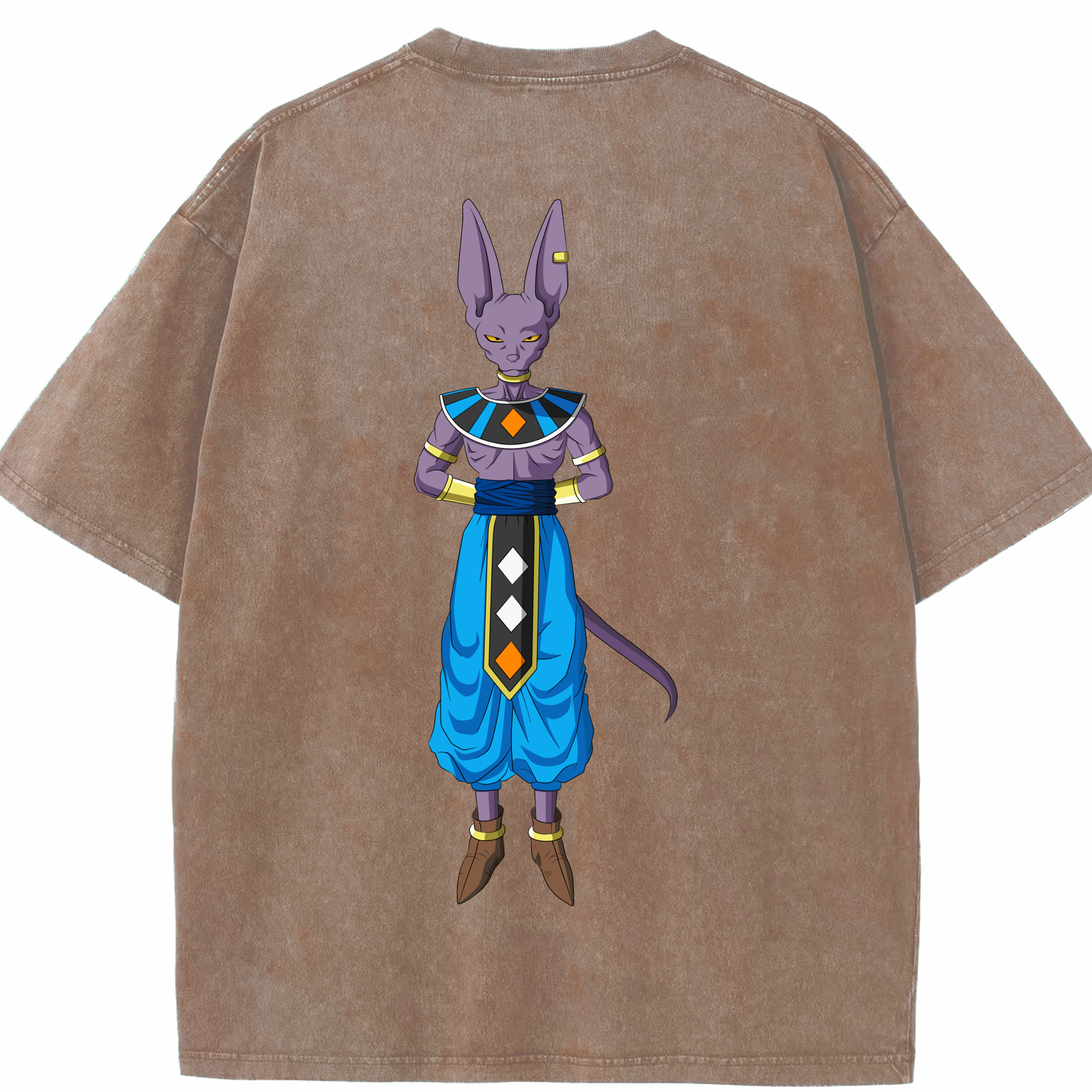 （画像用） ドラゴンボール ビルス 破壊神ビルス DRAGON BALL Beerus Birusu 綿100% ヴィンテージ風 半袖Tシャツ（背面プリント）