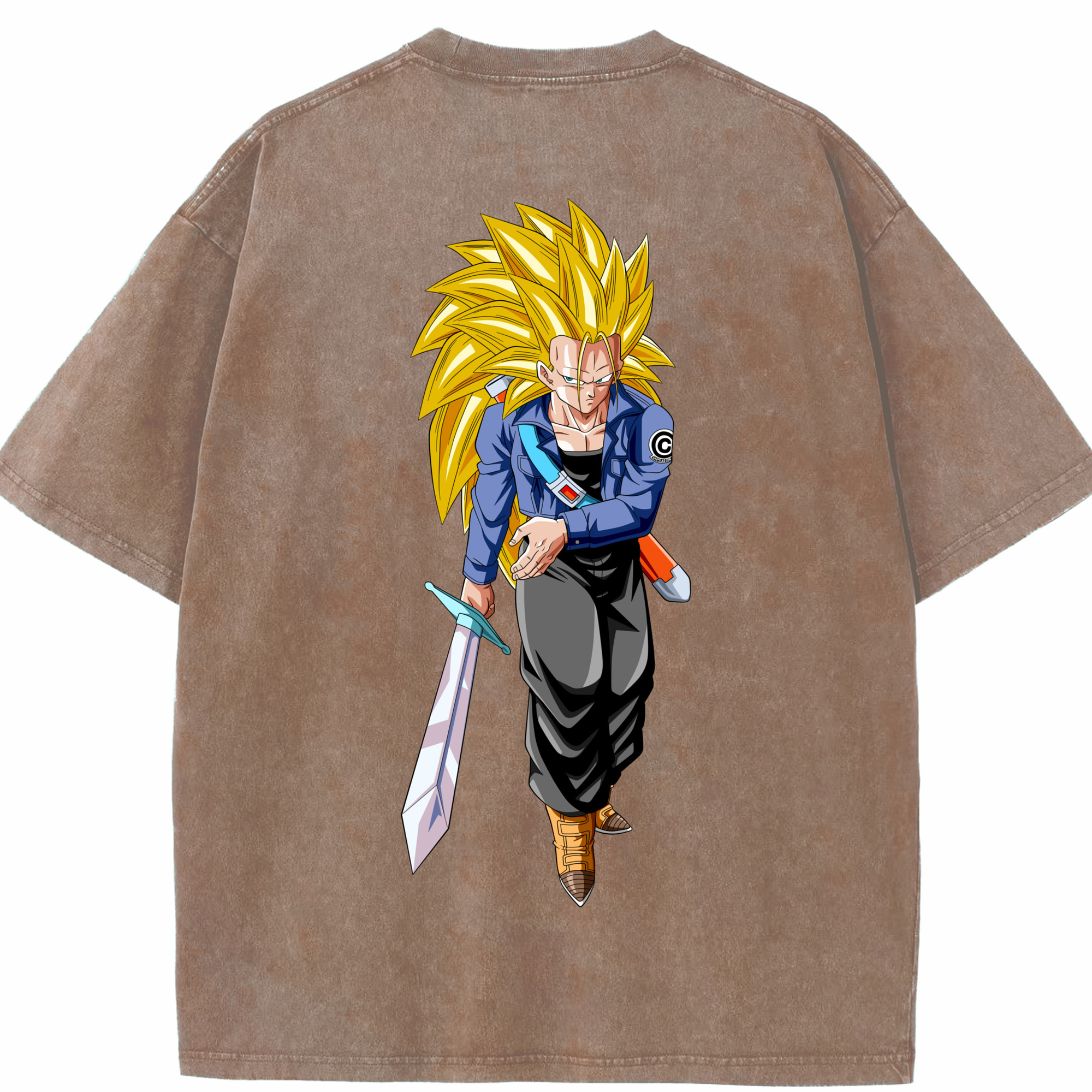 （画像用） ドラゴンボール トランクス（Torankusu）DRAGON BALL Trunks 綿100% ヴィンテージ風 半袖Tシャツ（背面プリント）