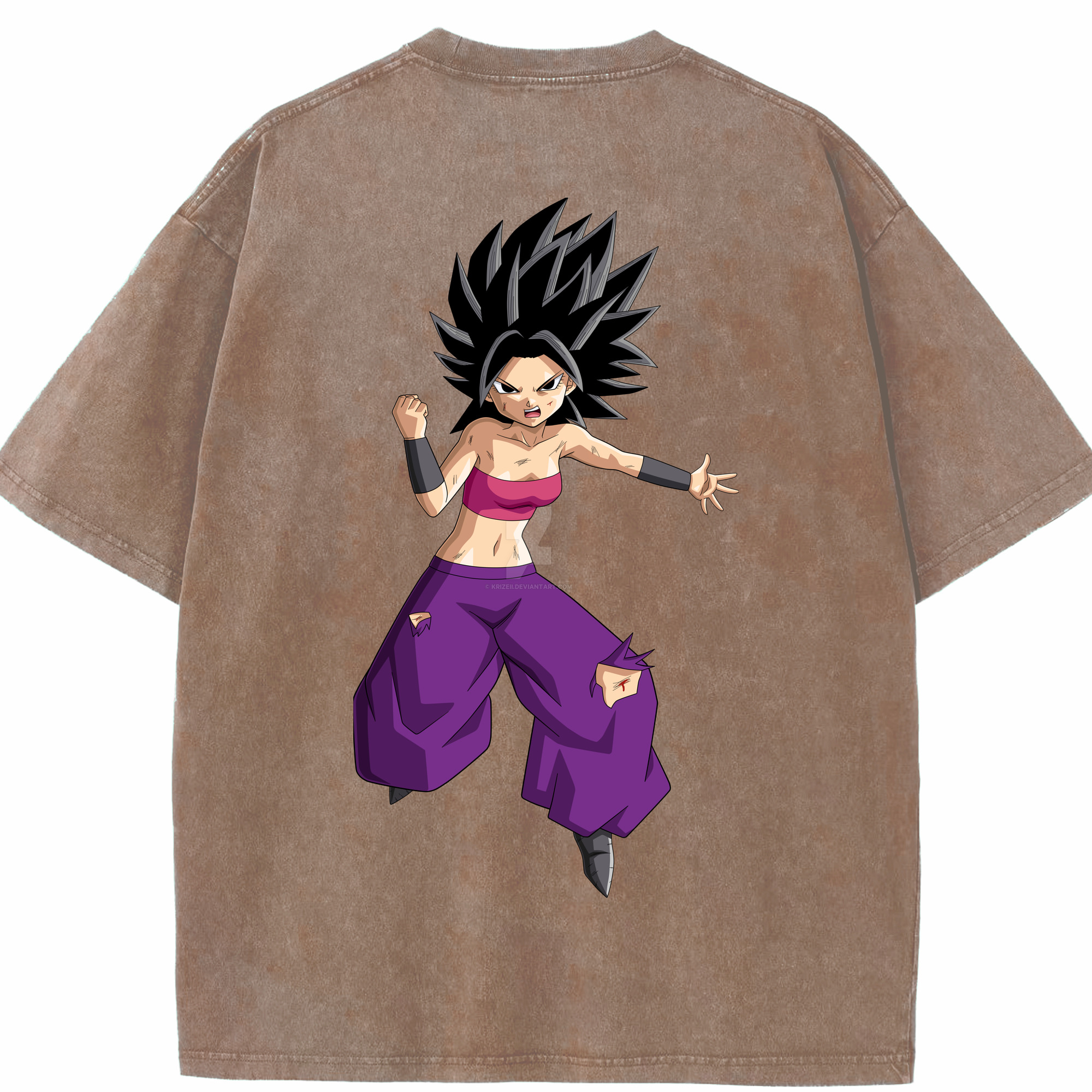 （画像用） ドラゴンボール カリフラ DRAGON BALL Caulifla 綿100% ヴィンテージ風 半袖Tシャツ（背面プリント）