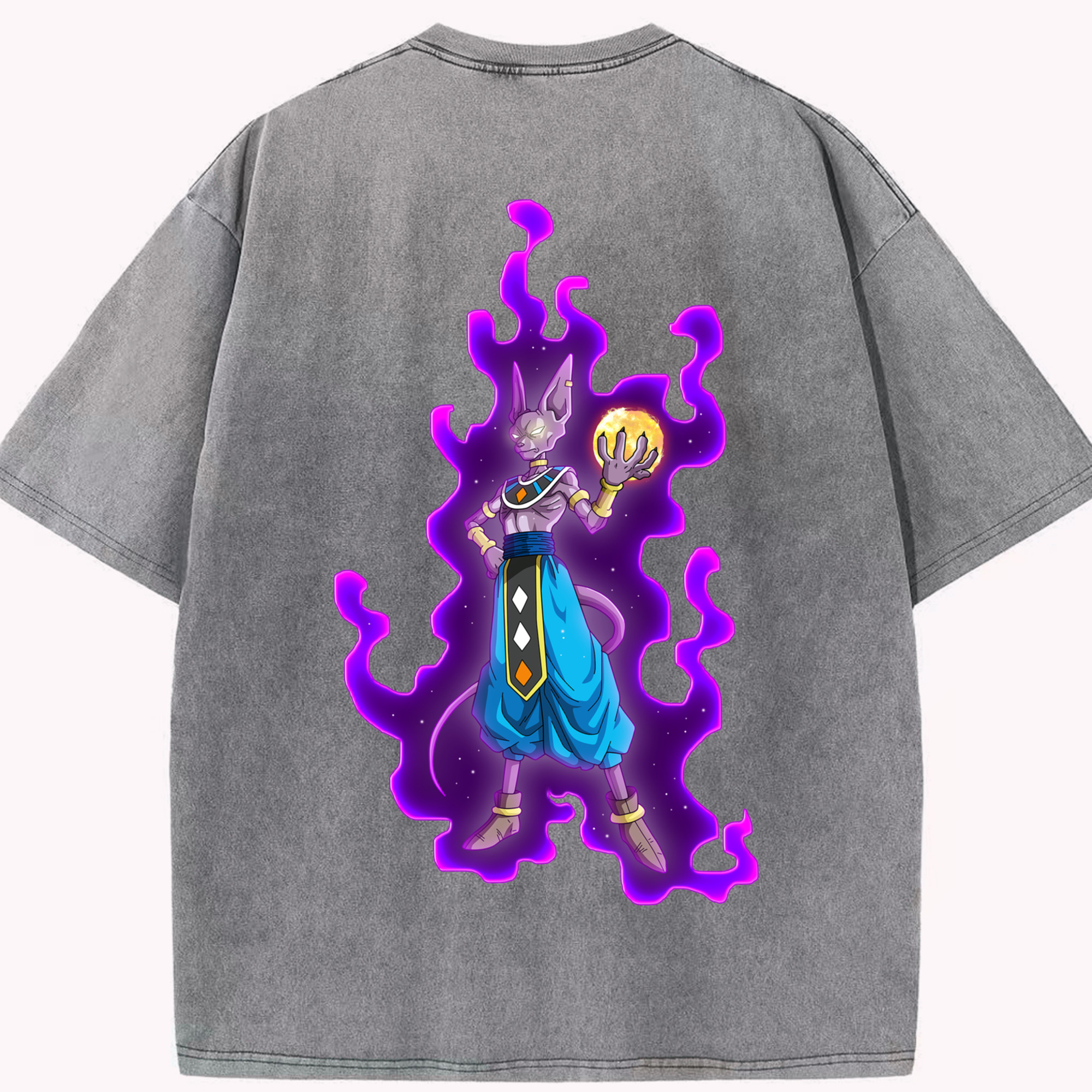 （画像用） ドラゴンボール ビルス 破壊神ビルス DRAGON BALL Beerus Birusu 綿100% ヴィンテージ風 半袖Tシャツ（背面プリント）