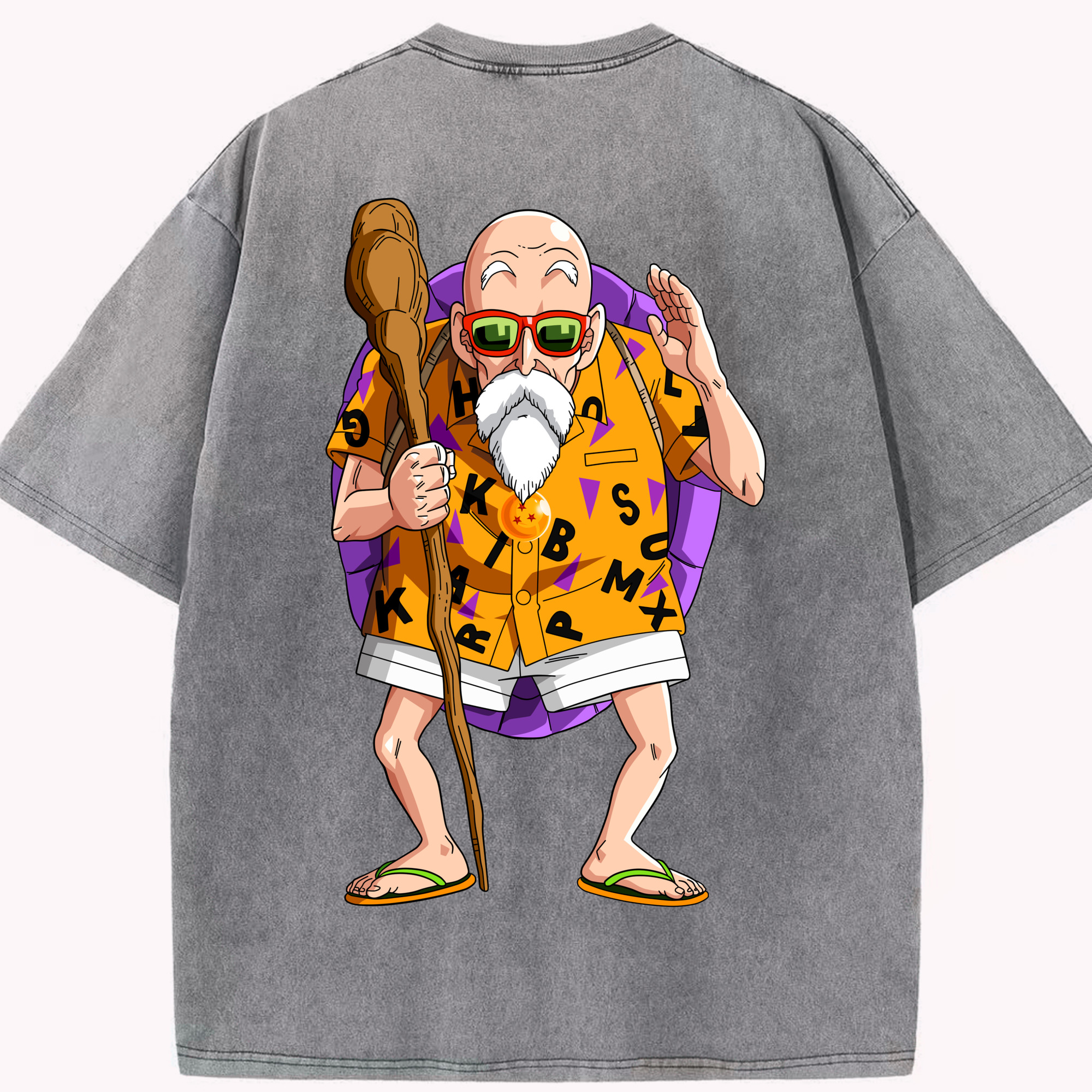 （画像用） ドラゴンボール 亀仙人（かめせんにん） DRAGON BALL Master Roshi Kame Sennin 綿100% ヴィンテージ風 半袖Tシャツ（背面プリント）