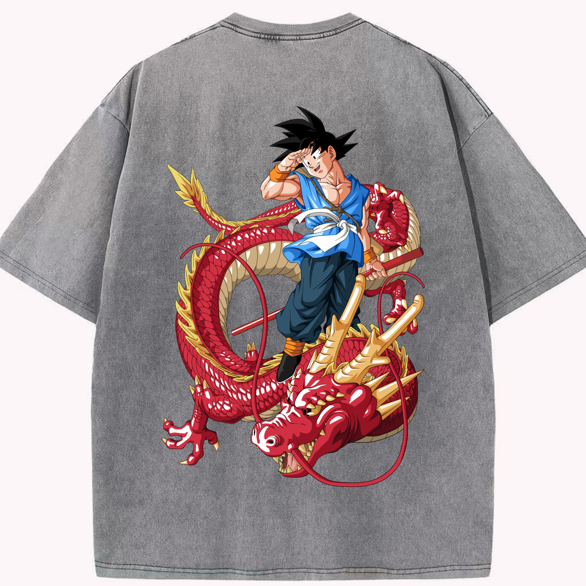 （画像用） ドラゴンボール 孫悟空（そん ごくう）Son Goku カカロット DRAGON BALL Kakarotto 綿100% ヴィンテージ風 半袖Tシャツ（背面プリント）