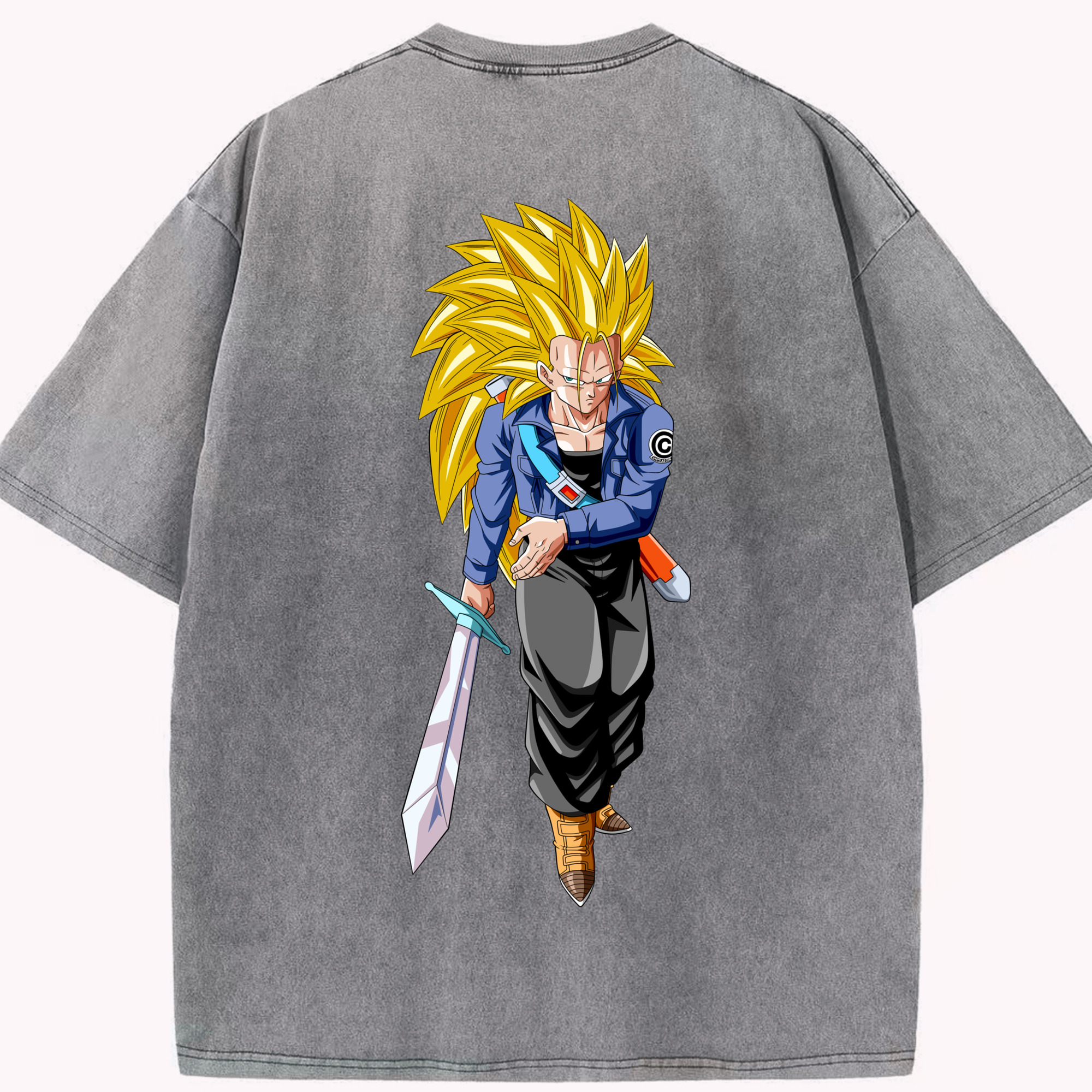 （画像用） ドラゴンボール トランクス（Torankusu）DRAGON BALL Trunks 綿100% ヴィンテージ風 半袖Tシャツ（背面プリント）