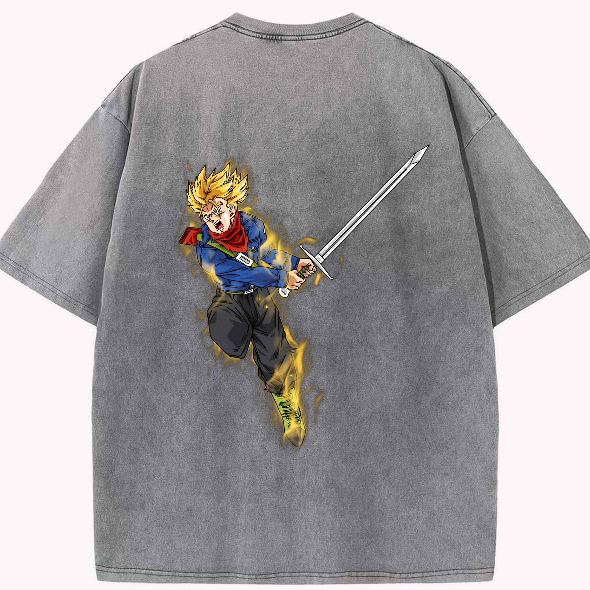（画像用） ドラゴンボール トランクス（Torankusu）DRAGON BALL Trunks 綿100% ヴィンテージ風 半袖Tシャツ（背面プリント）