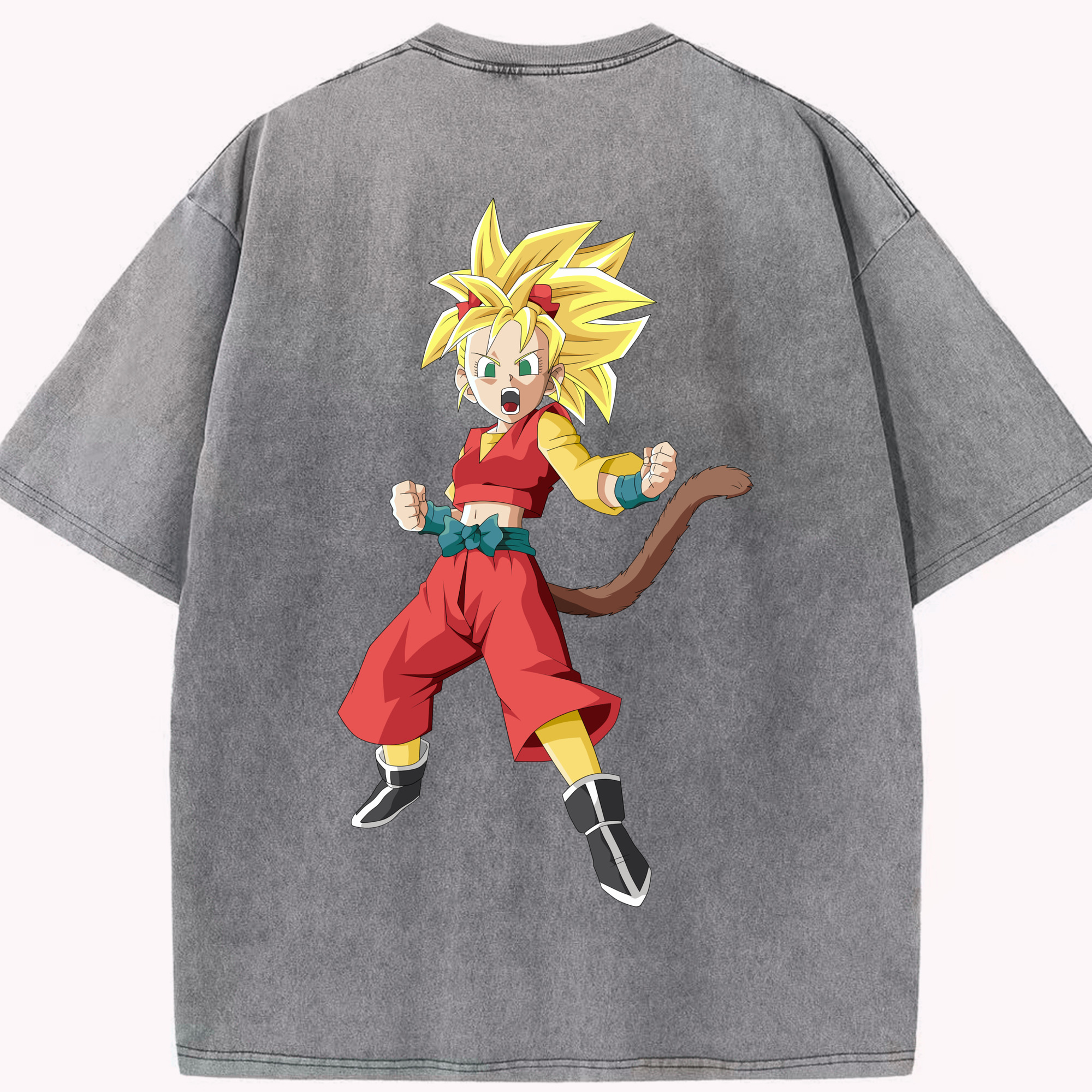 （画像用） ドラゴンボール カリフラ DRAGON BALL Caulifla 綿100% ヴィンテージ風 半袖Tシャツ（背面プリント）