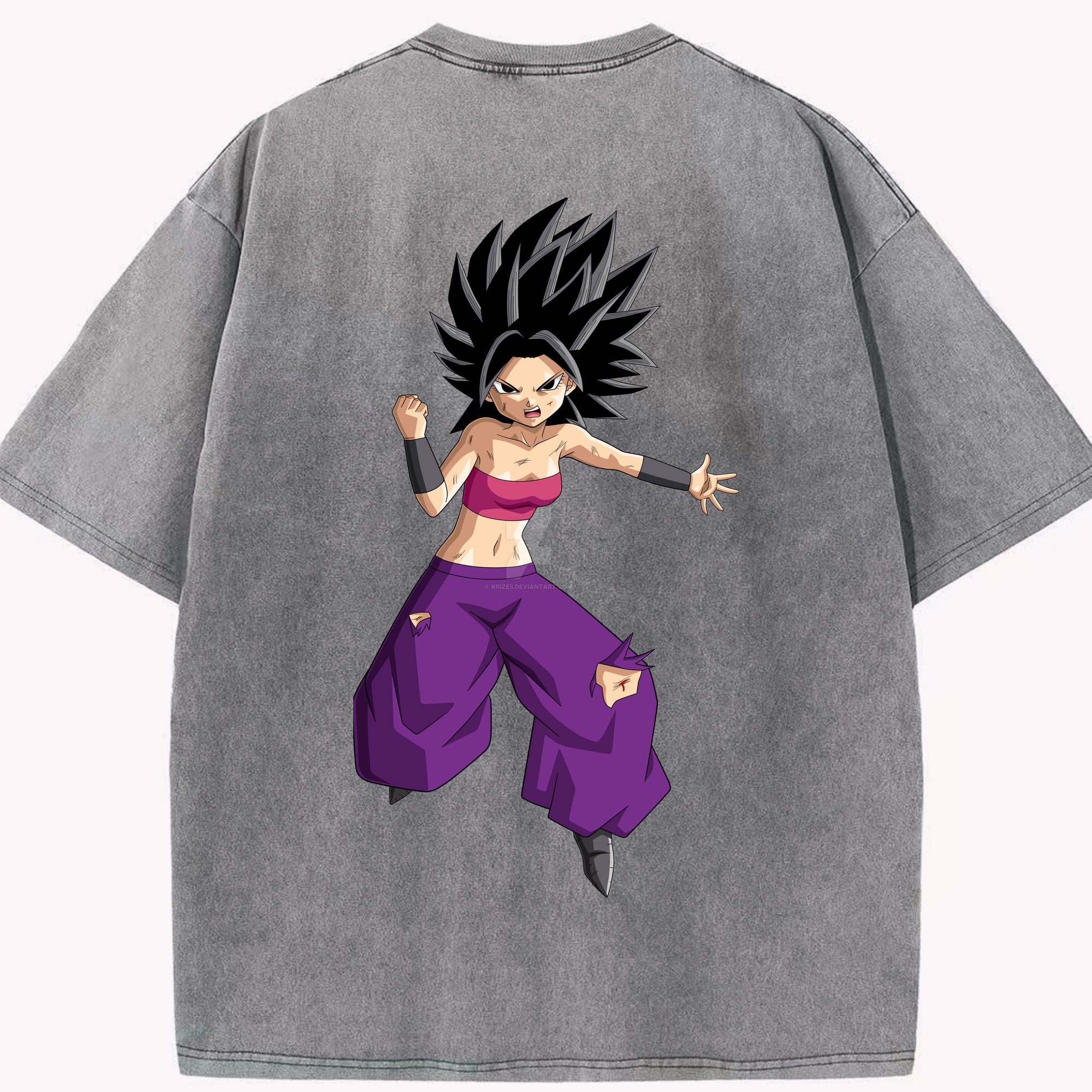 （画像用） ドラゴンボール カリフラ DRAGON BALL Caulifla 綿100% ヴィンテージ風 半袖Tシャツ（背面プリント）