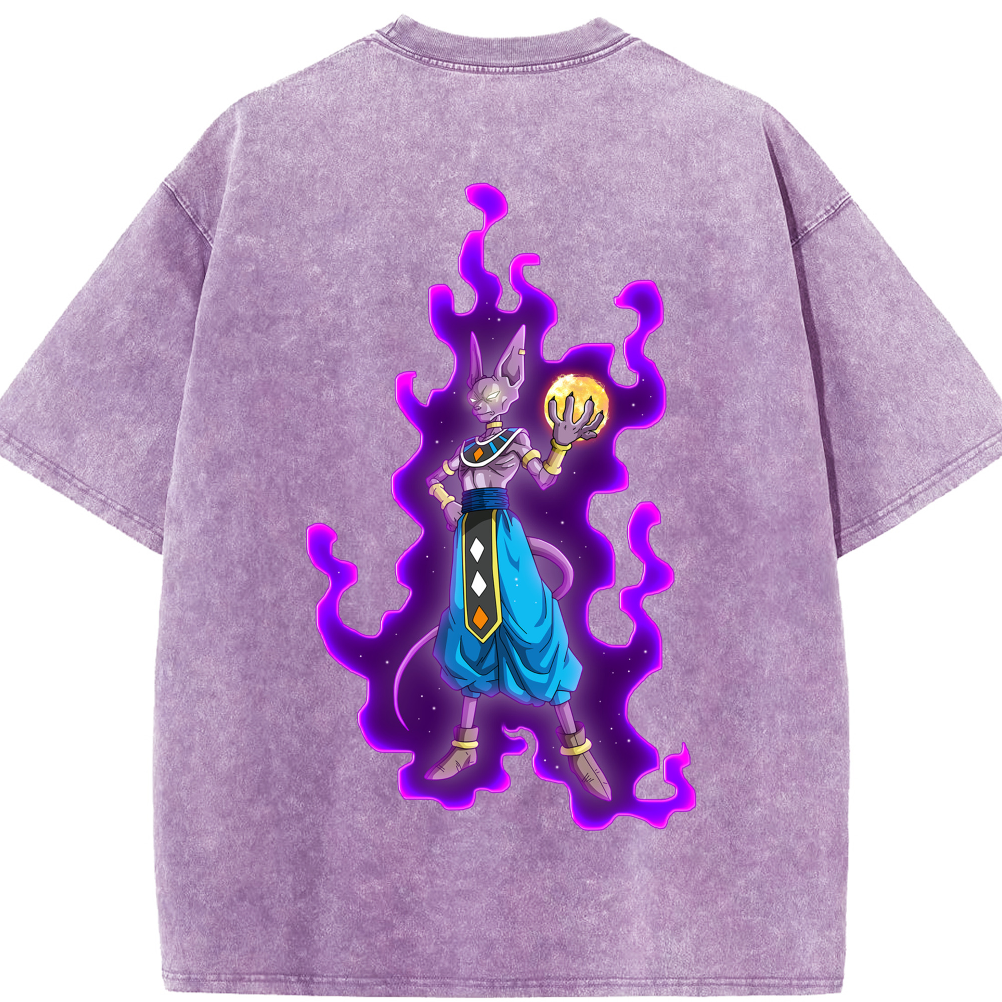 （画像用） ドラゴンボール ビルス 破壊神ビルス DRAGON BALL Beerus Birusu 綿100% ヴィンテージ風 半袖Tシャツ（背面プリント）