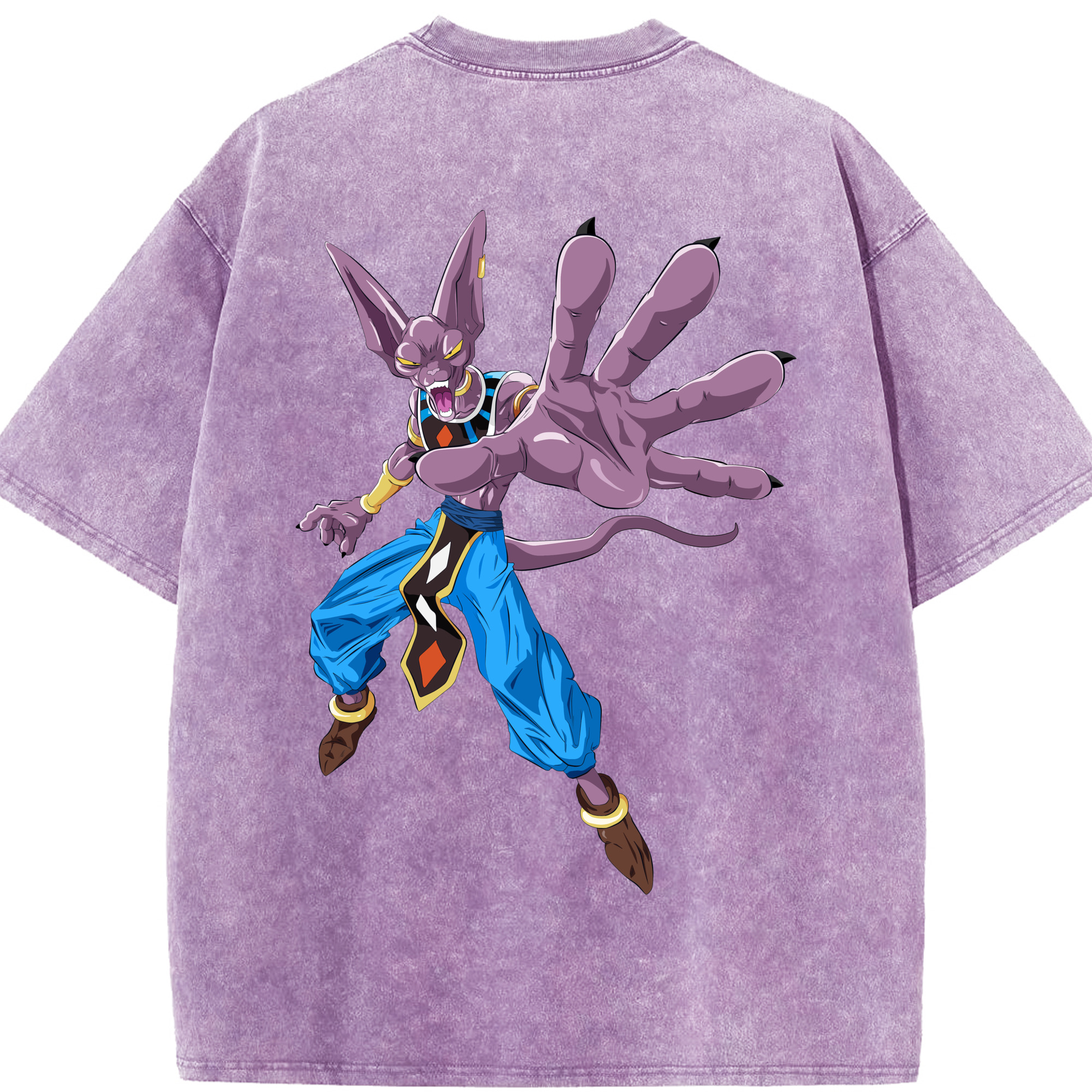 （画像用） ドラゴンボール ビルス 破壊神ビルス DRAGON BALL Beerus Birusu 綿100% ヴィンテージ風 半袖Tシャツ（背面プリント）