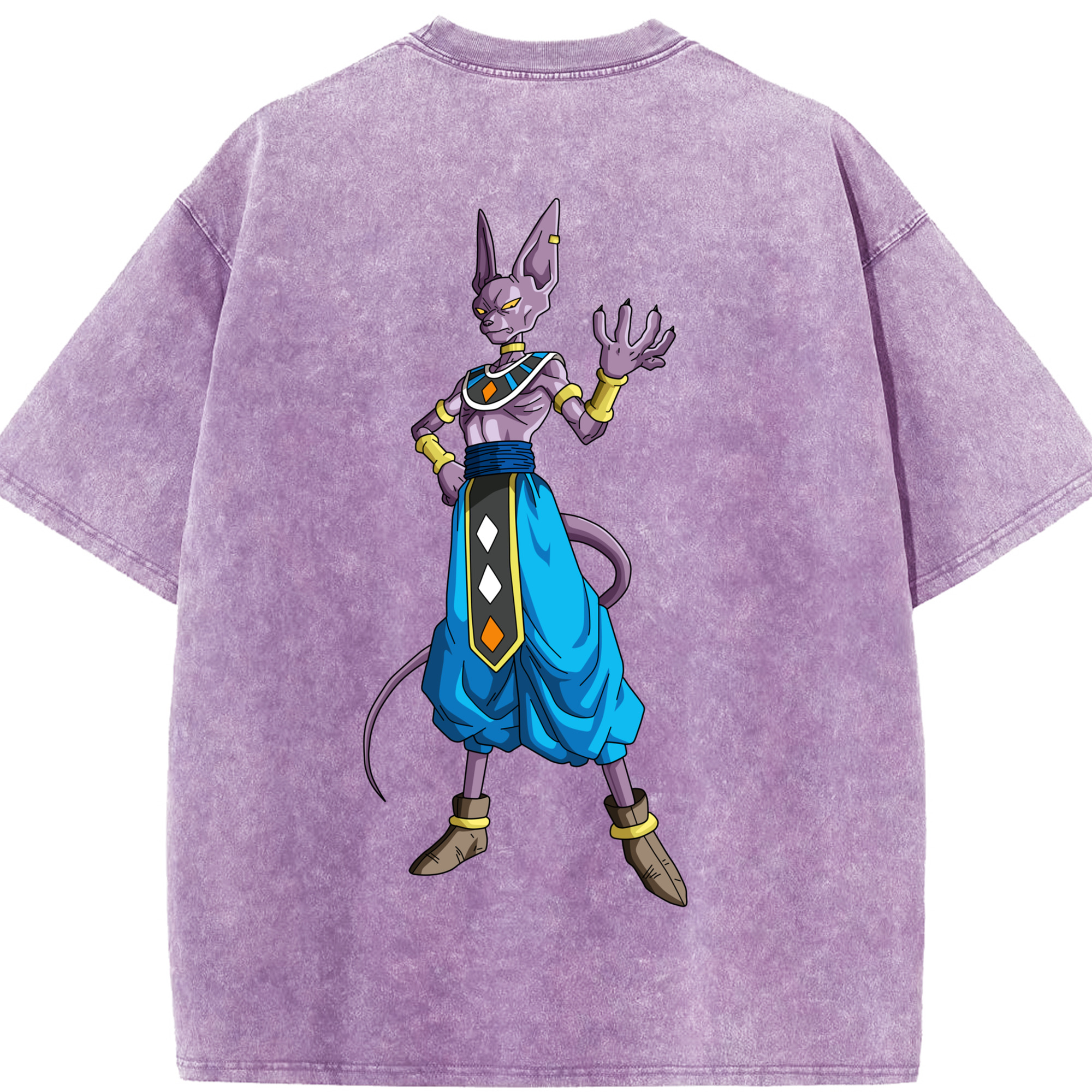 （画像用） ドラゴンボール ビルス 破壊神ビルス DRAGON BALL Beerus Birusu 綿100% ヴィンテージ風 半袖Tシャツ（背面プリント）