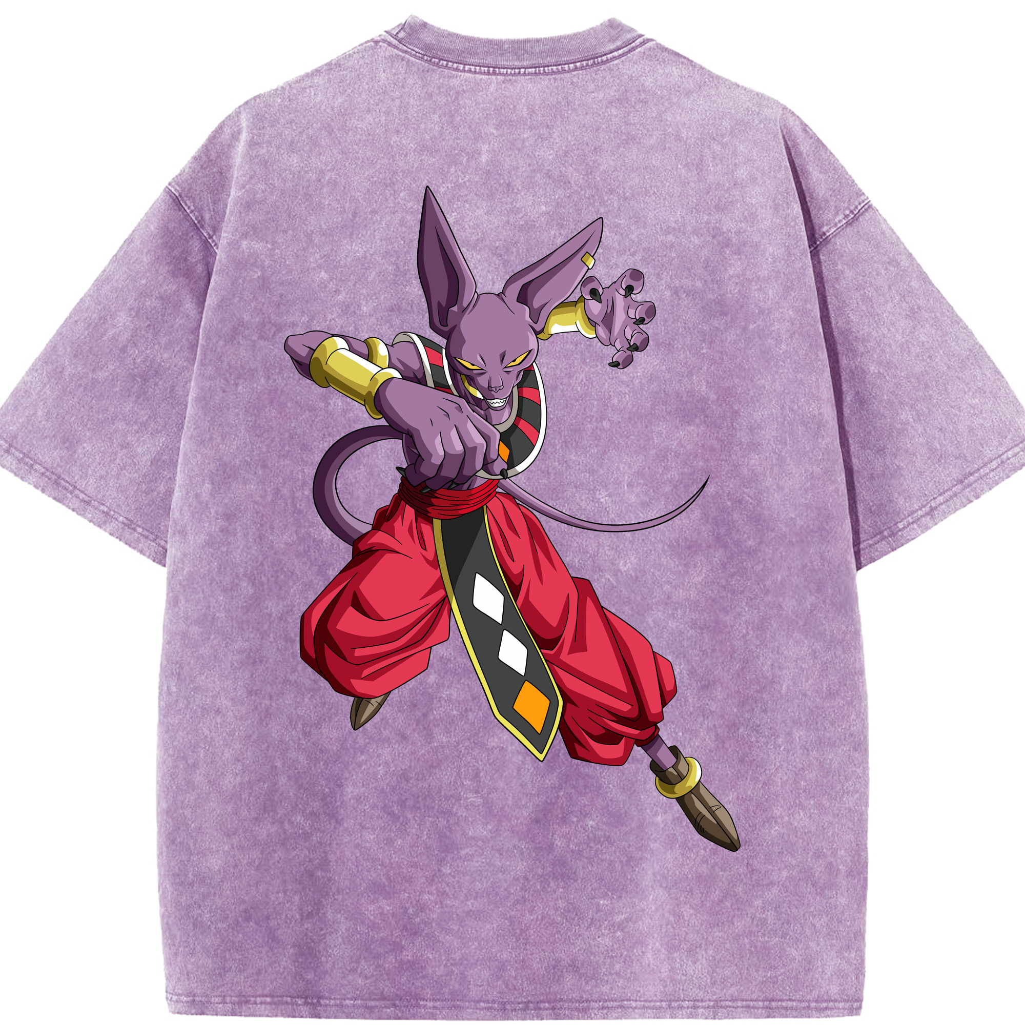 （画像用） ドラゴンボール ビルス 破壊神ビルス DRAGON BALL Beerus Birusu 綿100% ヴィンテージ風 半袖Tシャツ（背面プリント）