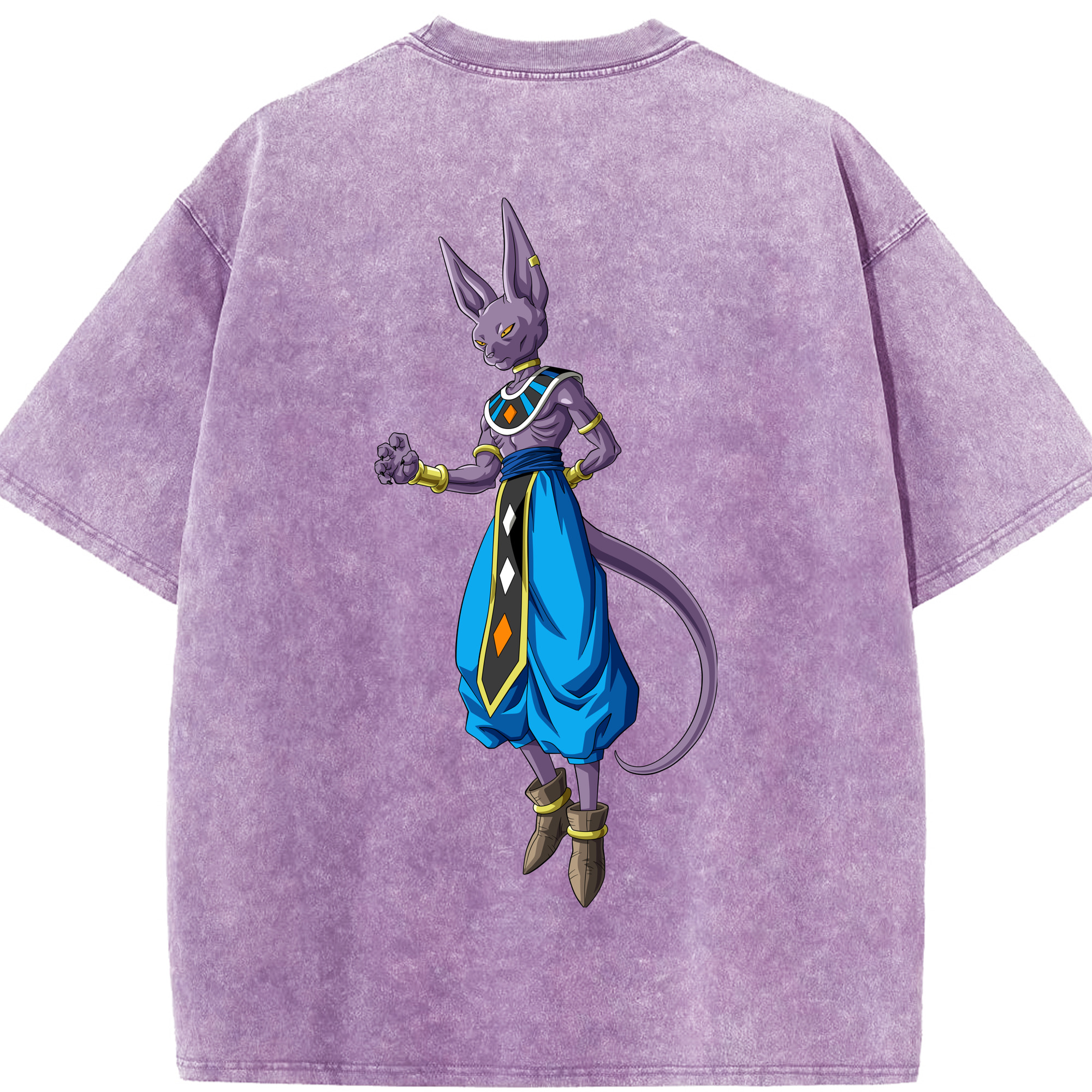 （画像用） ドラゴンボール ビルス 破壊神ビルス DRAGON BALL Beerus Birusu 綿100% ヴィンテージ風 半袖Tシャツ（背面プリント）