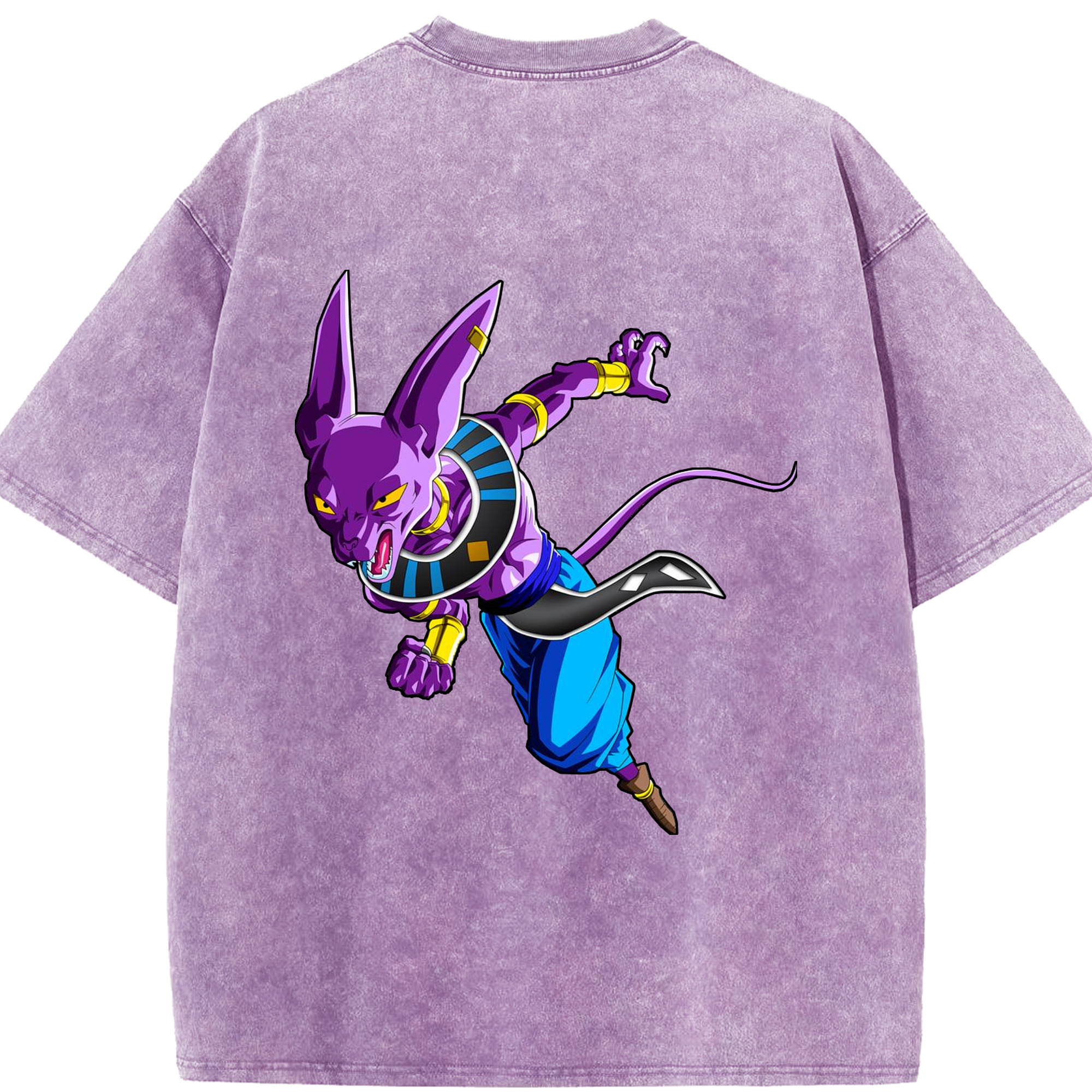 （画像用） ドラゴンボール ビルス 破壊神ビルス DRAGON BALL Beerus Birusu 綿100% ヴィンテージ風 半袖Tシャツ（背面プリント）