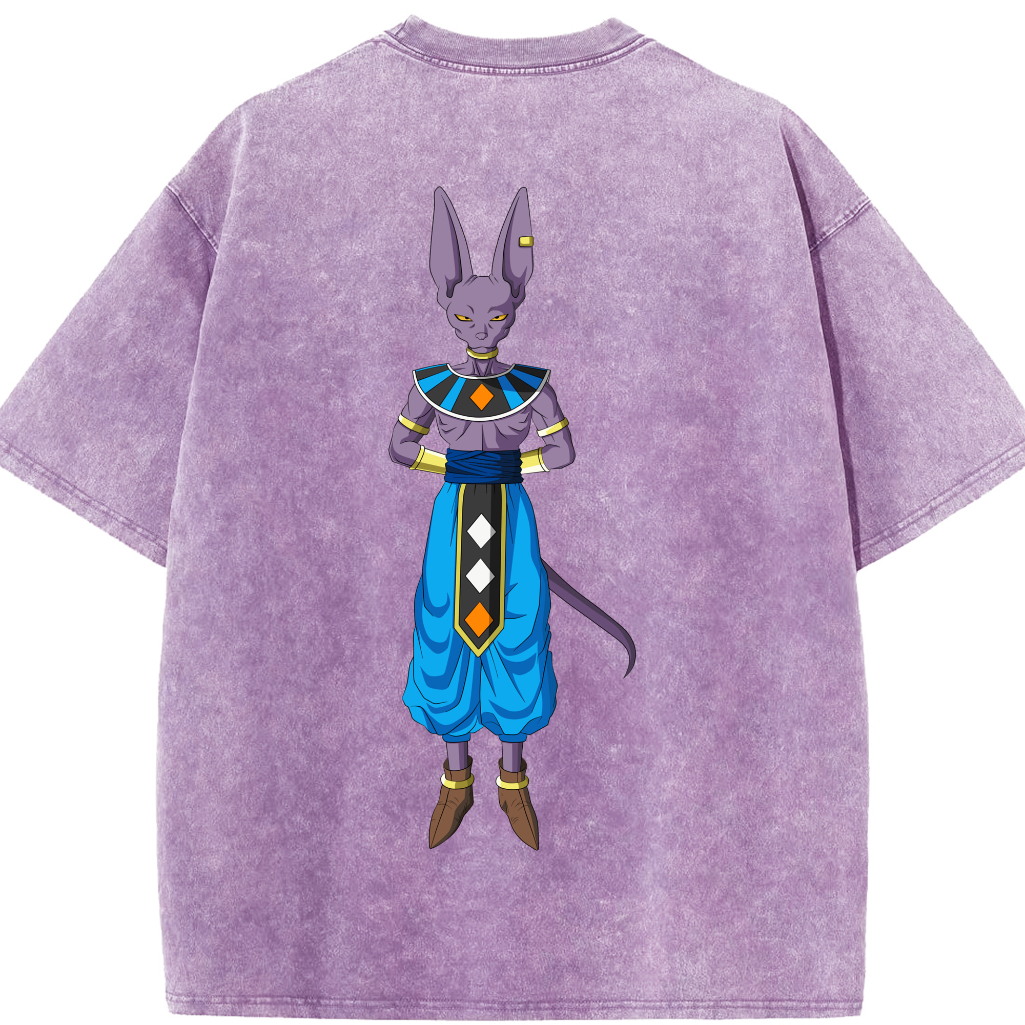 （画像用） ドラゴンボール ビルス 破壊神ビルス DRAGON BALL Beerus Birusu 綿100% ヴィンテージ風 半袖Tシャツ（背面プリント）