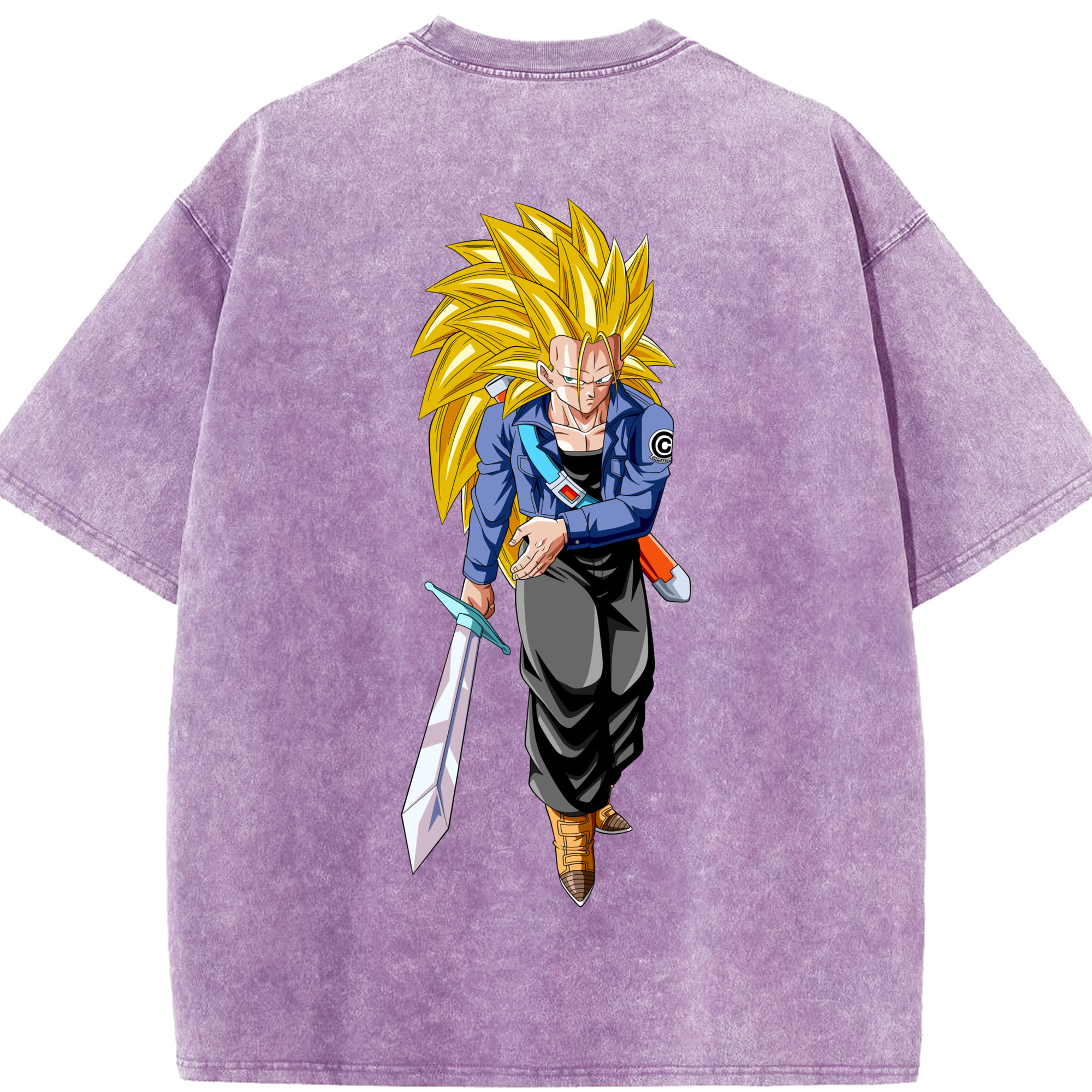 （画像用） ドラゴンボール トランクス（Torankusu）DRAGON BALL Trunks 綿100% ヴィンテージ風 半袖Tシャツ（背面プリント）