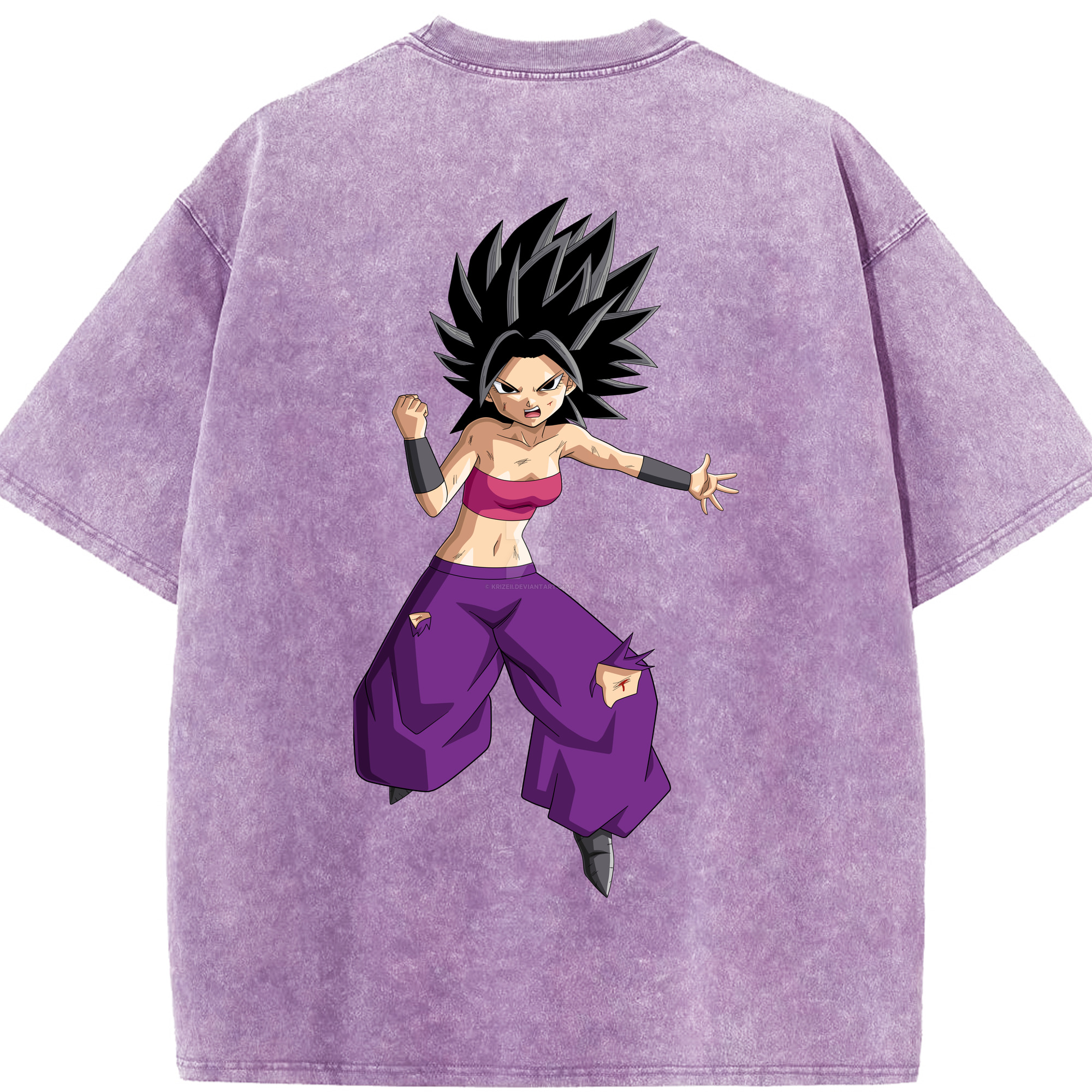 （画像用） ドラゴンボール カリフラ DRAGON BALL Caulifla 綿100% ヴィンテージ風 半袖Tシャツ（背面プリント）