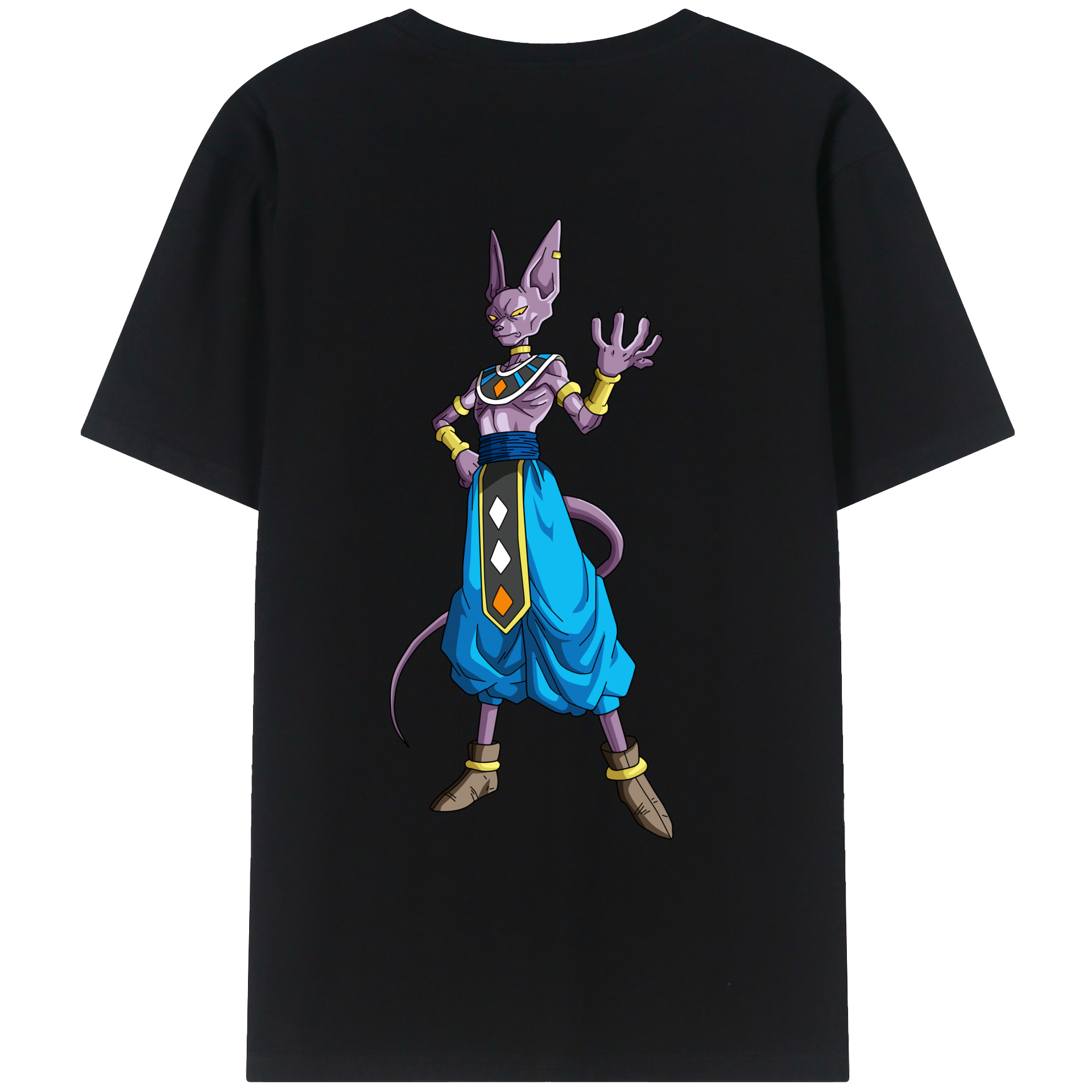 （画像用） ドラゴンボール ビルス 破壊神ビルス DRAGON BALL Beerus Birusu 綿100％ メンズ半袖Tシャツ（バックプリント） 通気性