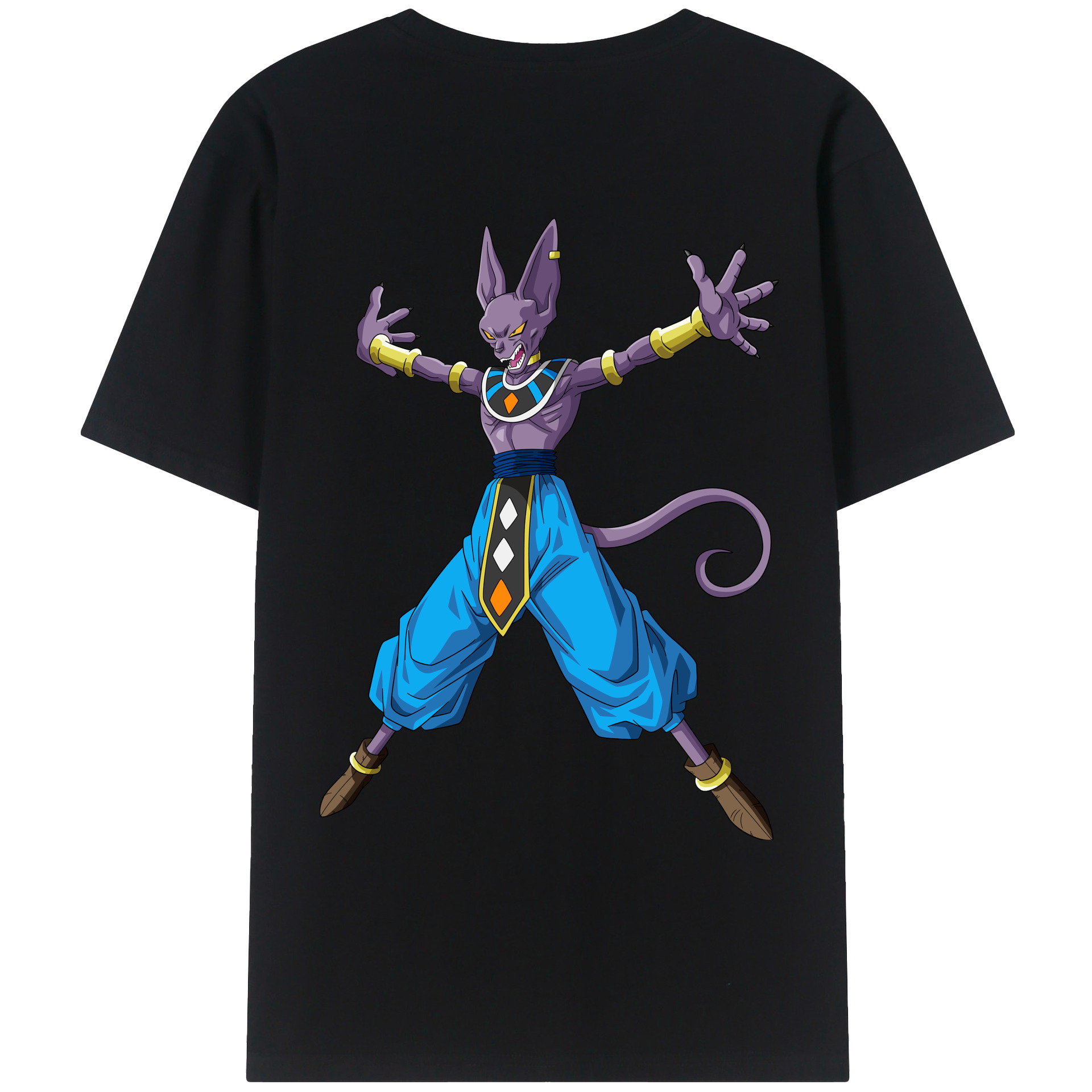 （画像用） ドラゴンボール ビルス 破壊神ビルス DRAGON BALL Beerus Birusu 綿100％ メンズ半袖Tシャツ（バックプリント） 通気性