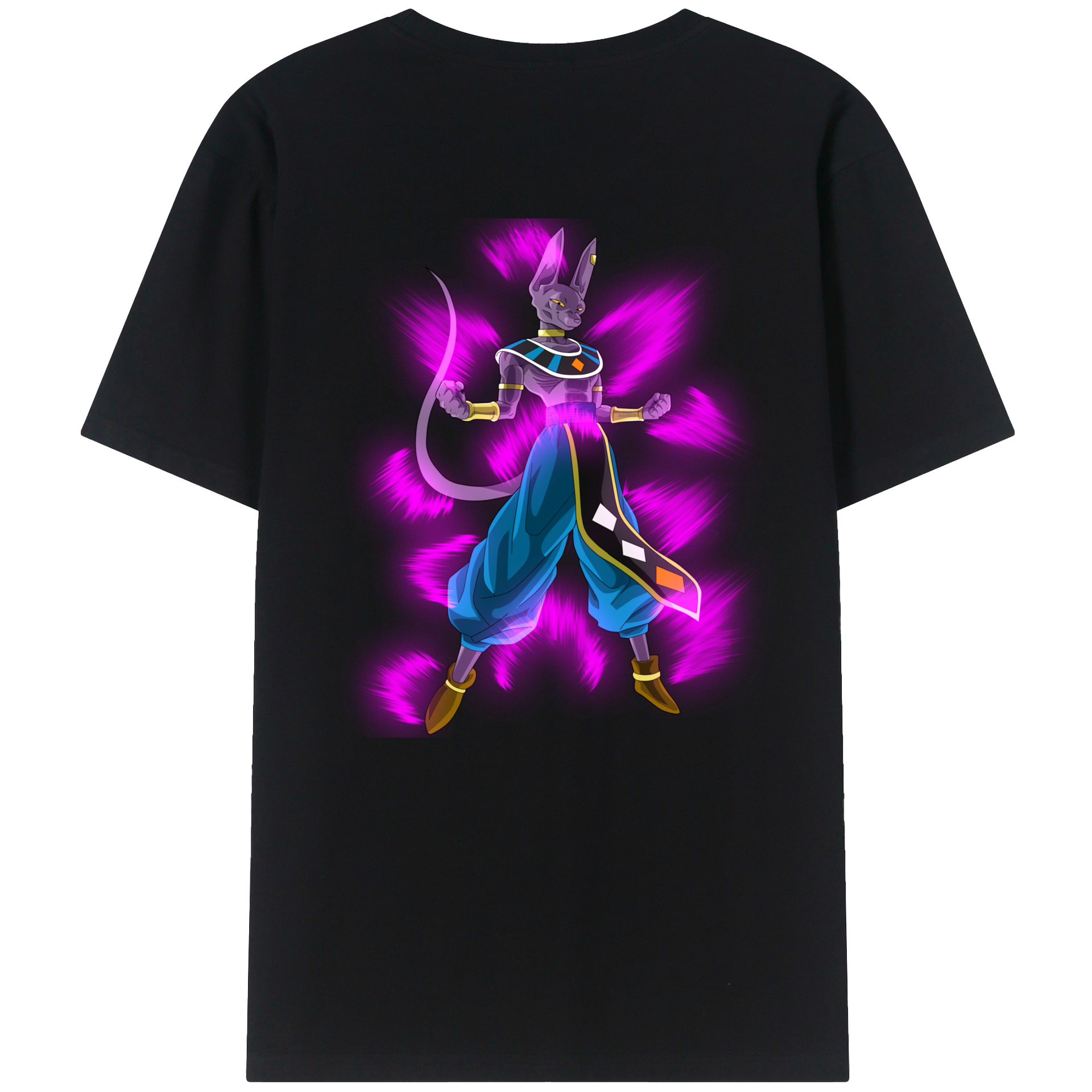 （画像用） ドラゴンボール ビルス 破壊神ビルス DRAGON BALL Beerus Birusu 綿100％ メンズ半袖Tシャツ（バックプリント） 通気性