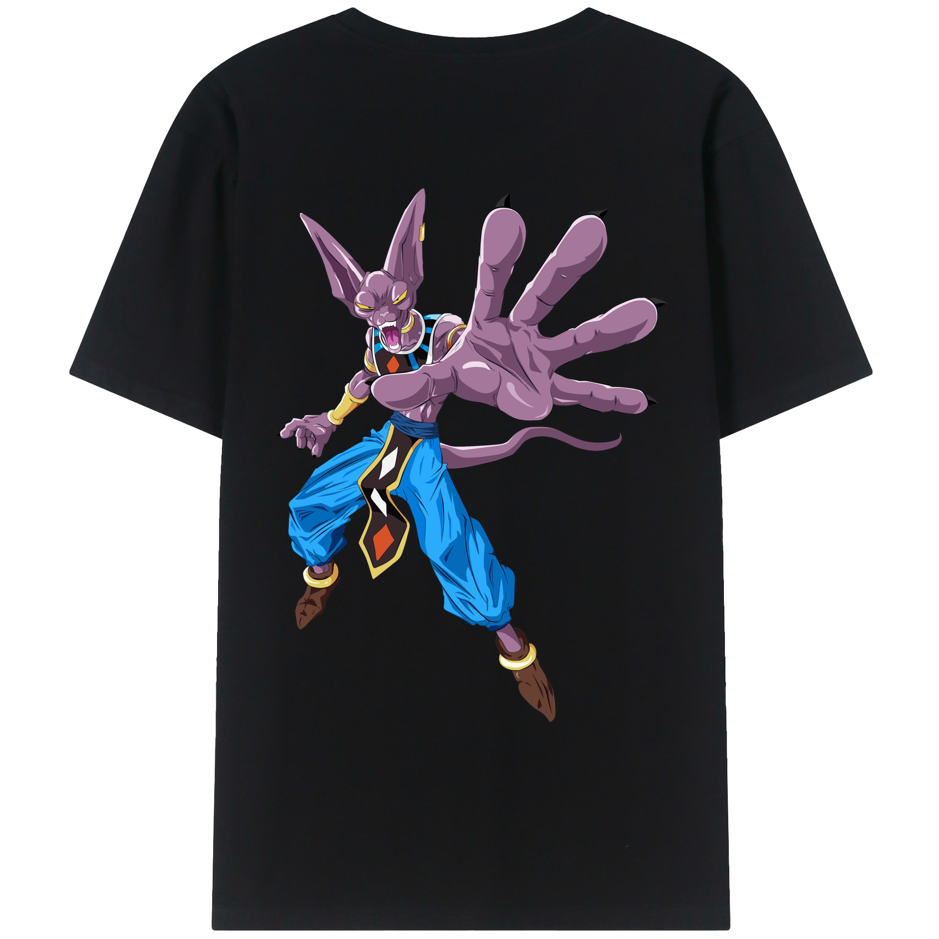 （画像用） ドラゴンボール ビルス 破壊神ビルス DRAGON BALL Beerus Birusu 綿100％ メンズ半袖Tシャツ（バックプリント） 通気性