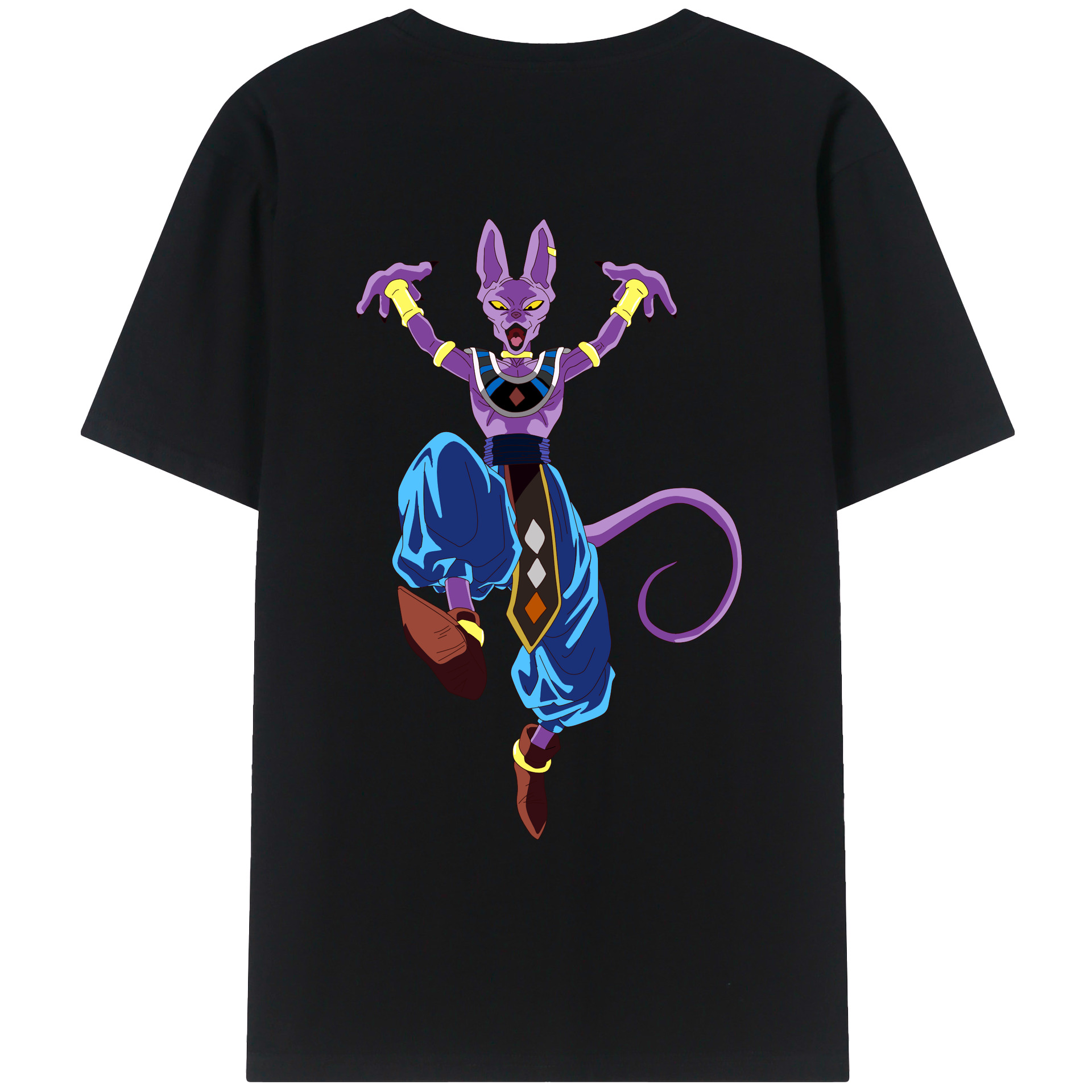 （画像用） ドラゴンボール ビルス 破壊神ビルス DRAGON BALL Beerus Birusu 綿100％ メンズ半袖Tシャツ（バックプリント） 通気性