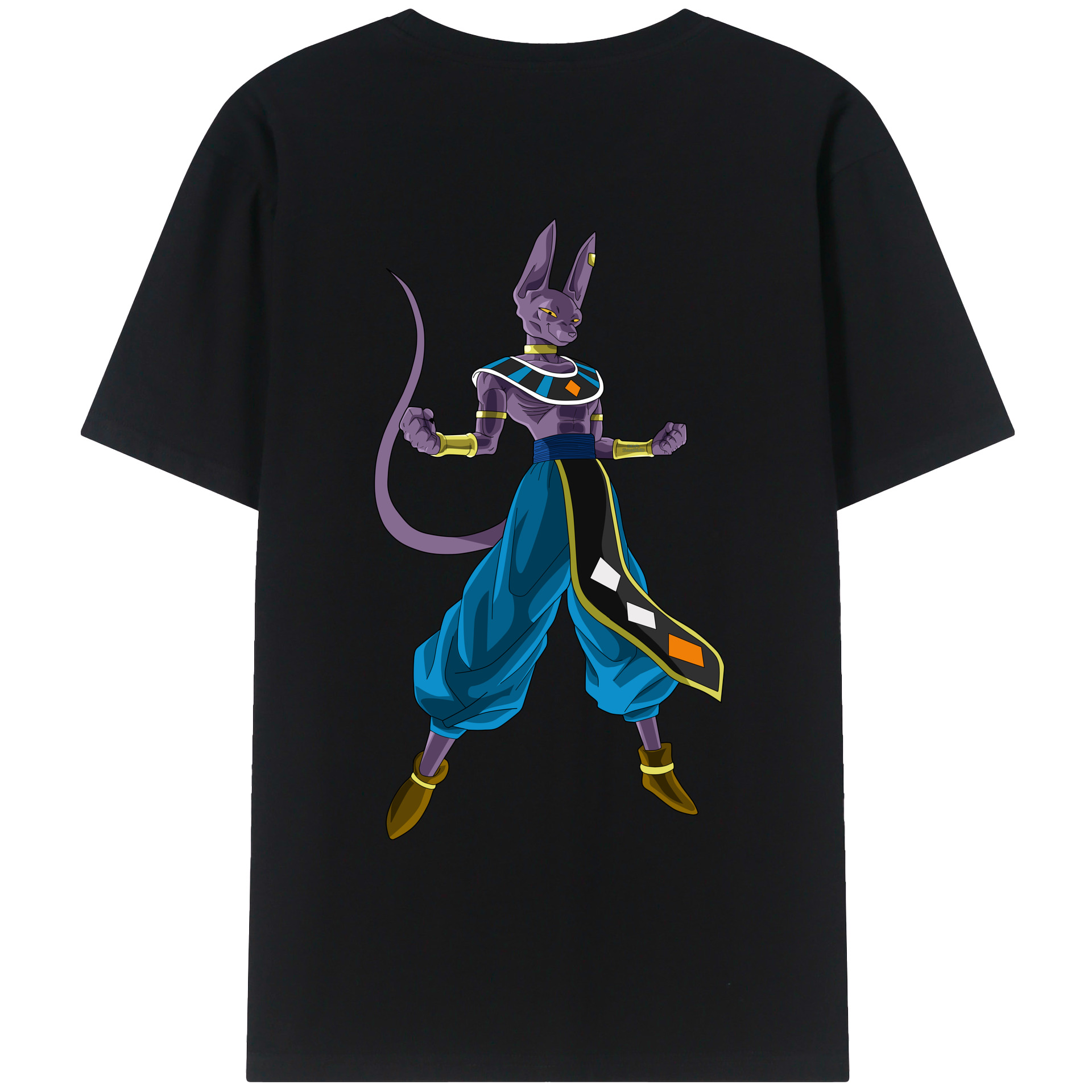 （画像用） ドラゴンボール ビルス 破壊神ビルス DRAGON BALL Beerus Birusu 綿100％ メンズ半袖Tシャツ（バックプリント） 通気性