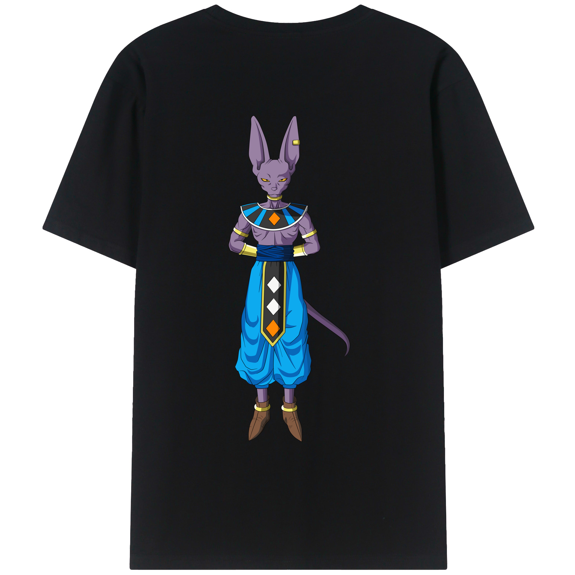 （画像用） ドラゴンボール ビルス 破壊神ビルス DRAGON BALL Beerus Birusu 綿100％ メンズ半袖Tシャツ（バックプリント） 通気性