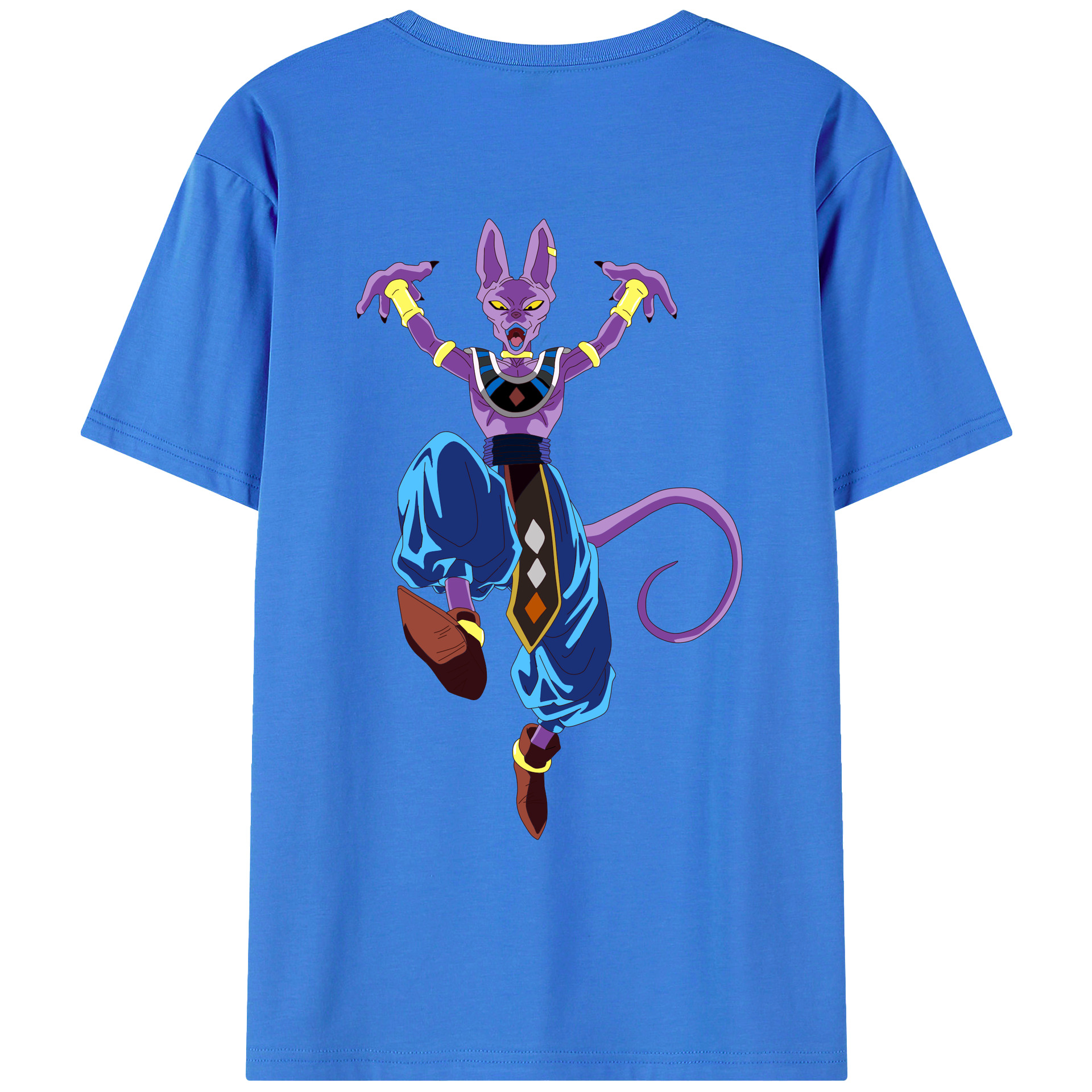 （画像用） ドラゴンボール ビルス 破壊神ビルス DRAGON BALL Beerus Birusu 綿100％ メンズ半袖Tシャツ（バックプリント） 通気性