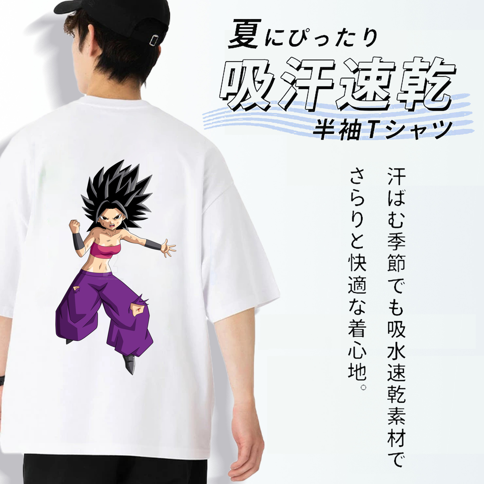 ドラゴンボール カリフラ DRAGON BALL Caulifla 綿100％ メンズ半袖Tシャツ（バックプリント） 通気性