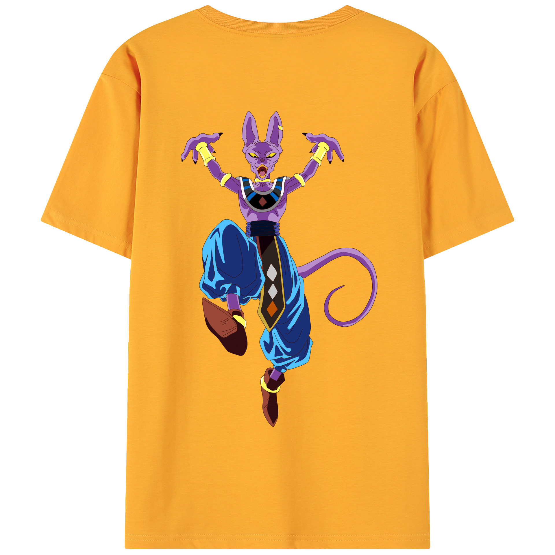 （画像用） ドラゴンボール ビルス 破壊神ビルス DRAGON BALL Beerus Birusu 綿100％ メンズ半袖Tシャツ（バックプリント） 通気性