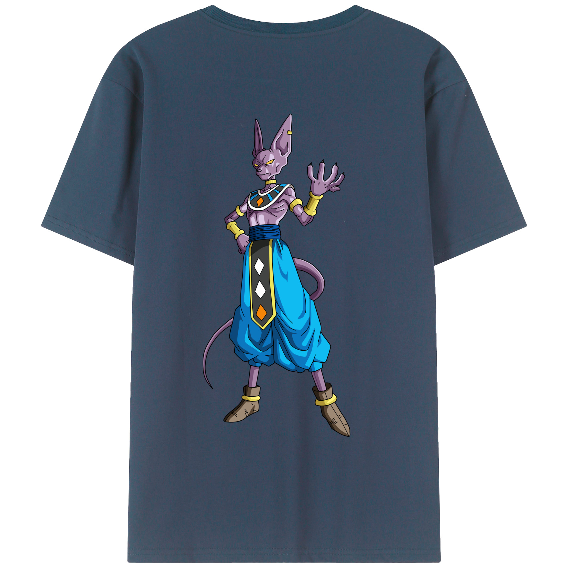（画像用） ドラゴンボール ビルス 破壊神ビルス DRAGON BALL Beerus Birusu 綿100％ メンズ半袖Tシャツ（バックプリント） 通気性