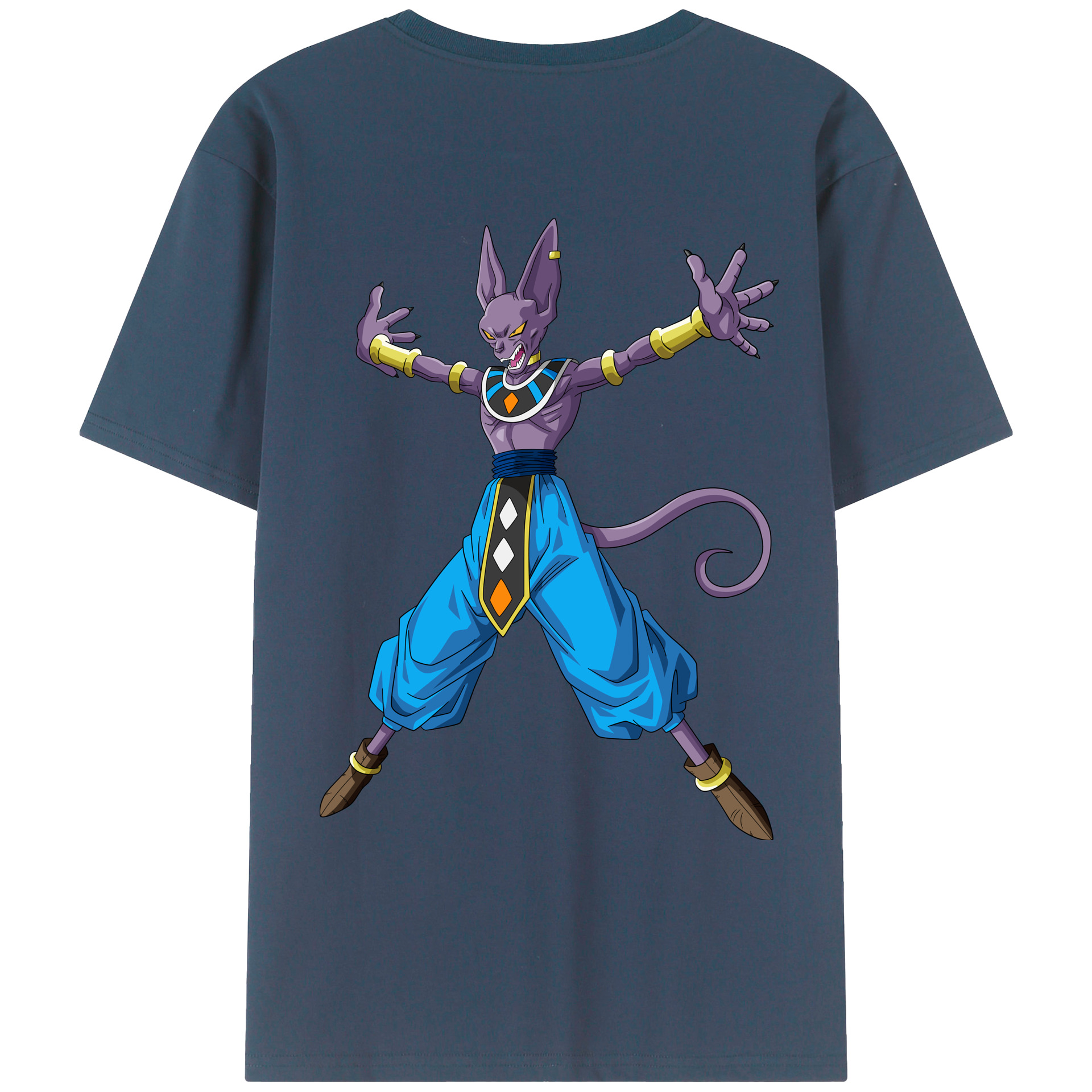 （画像用） ドラゴンボール ビルス 破壊神ビルス DRAGON BALL Beerus Birusu 綿100％ メンズ半袖Tシャツ（バックプリント） 通気性