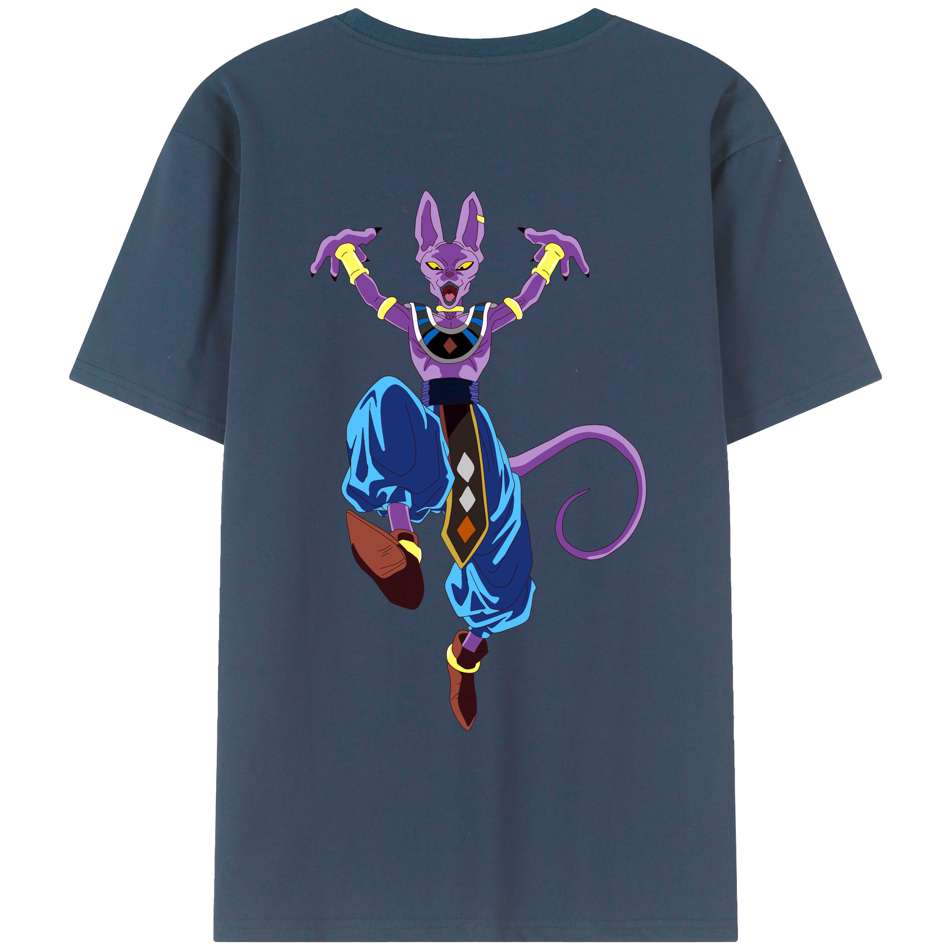 （画像用） ドラゴンボール ビルス 破壊神ビルス DRAGON BALL Beerus Birusu 綿100％ メンズ半袖Tシャツ（バックプリント） 通気性