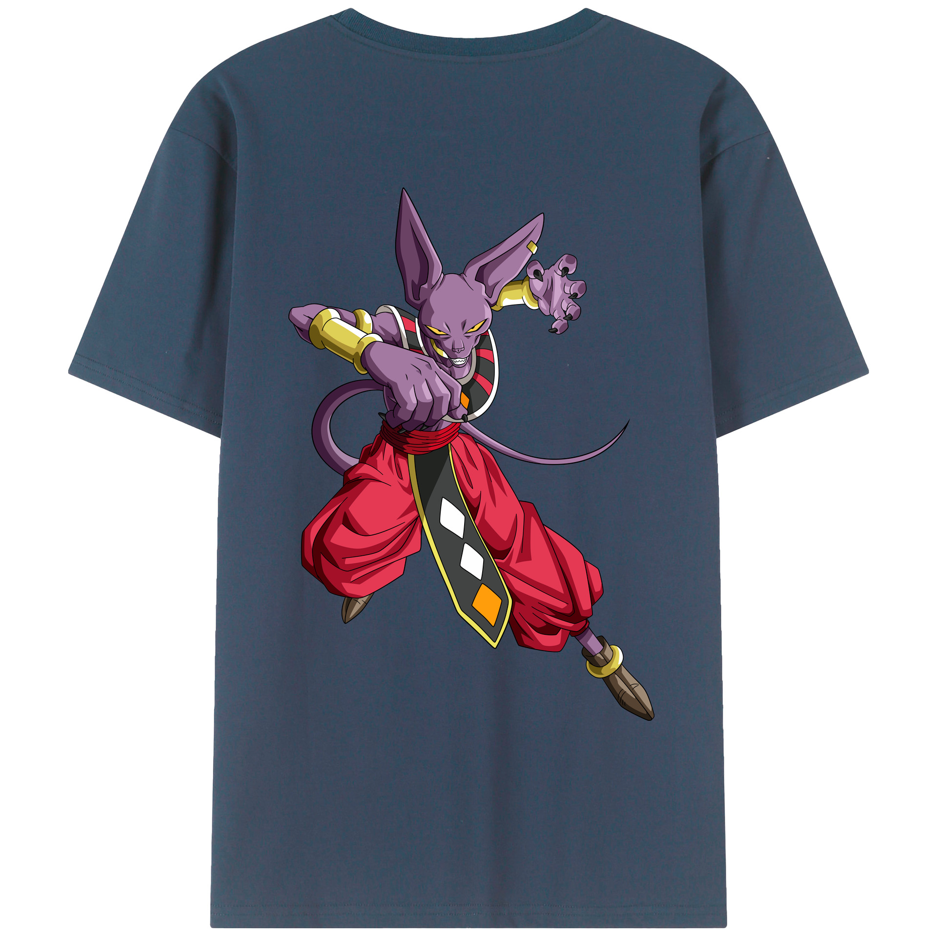 （画像用） ドラゴンボール ビルス 破壊神ビルス DRAGON BALL Beerus Birusu 綿100％ メンズ半袖Tシャツ（バックプリント） 通気性