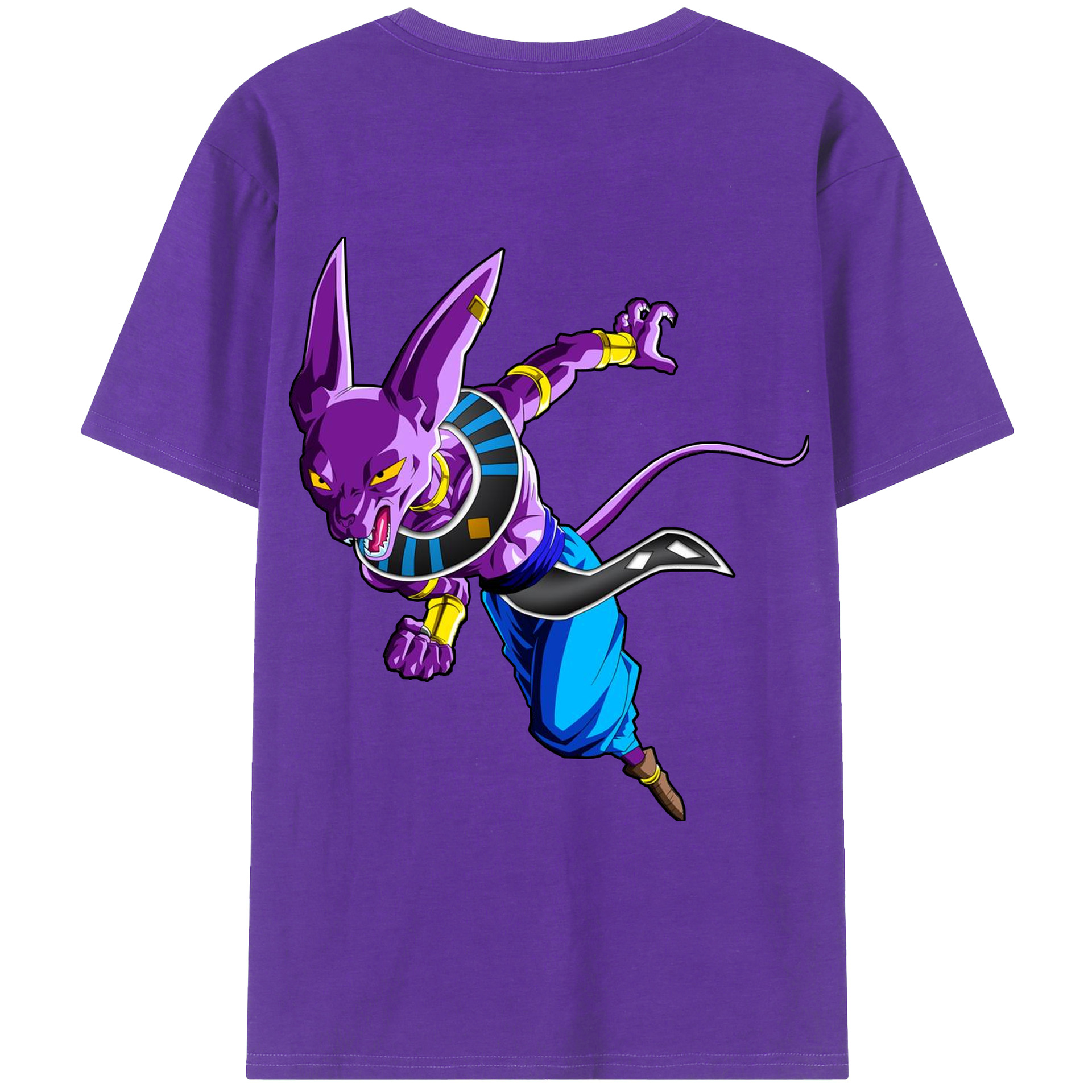 （画像用） ドラゴンボール ビルス 破壊神ビルス DRAGON BALL Beerus Birusu 綿100％ メンズ半袖Tシャツ（バックプリント） 通気性