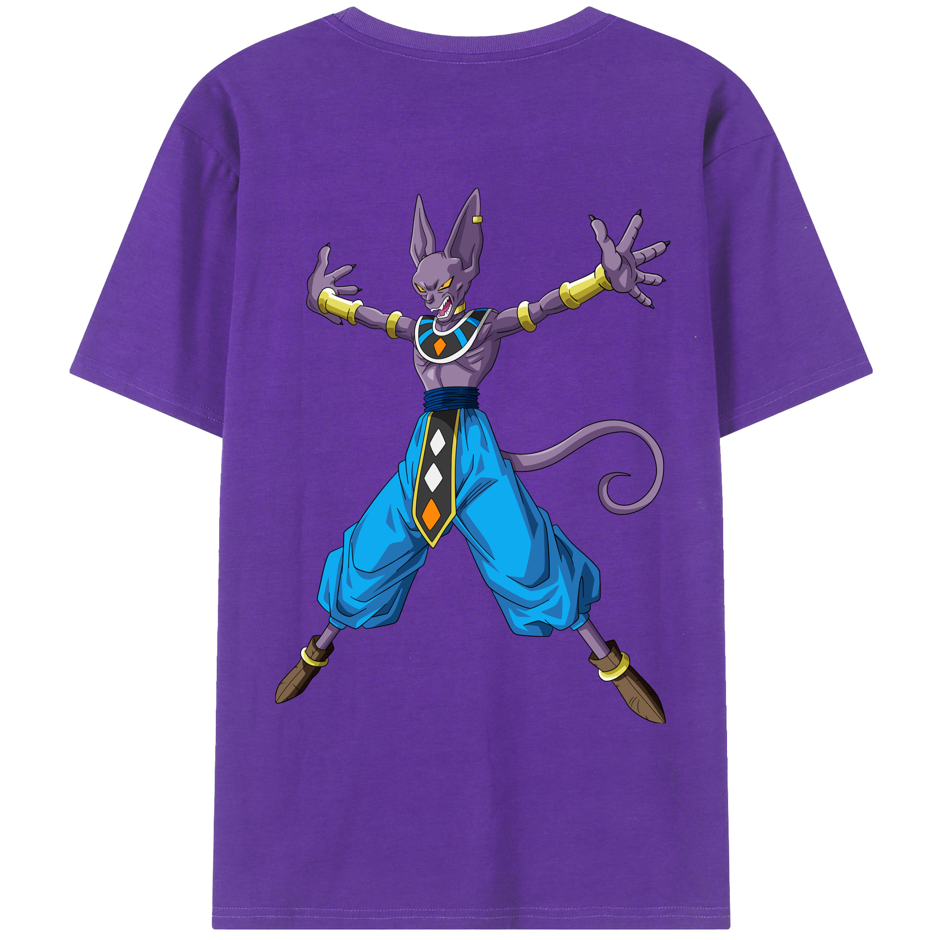 （画像用） ドラゴンボール ビルス 破壊神ビルス DRAGON BALL Beerus Birusu 綿100％ メンズ半袖Tシャツ（バックプリント） 通気性