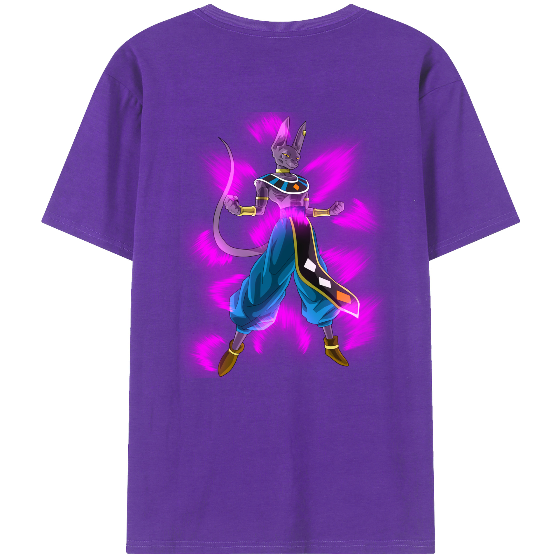 （画像用） ドラゴンボール ビルス 破壊神ビルス DRAGON BALL Beerus Birusu 綿100％ メンズ半袖Tシャツ（バックプリント） 通気性