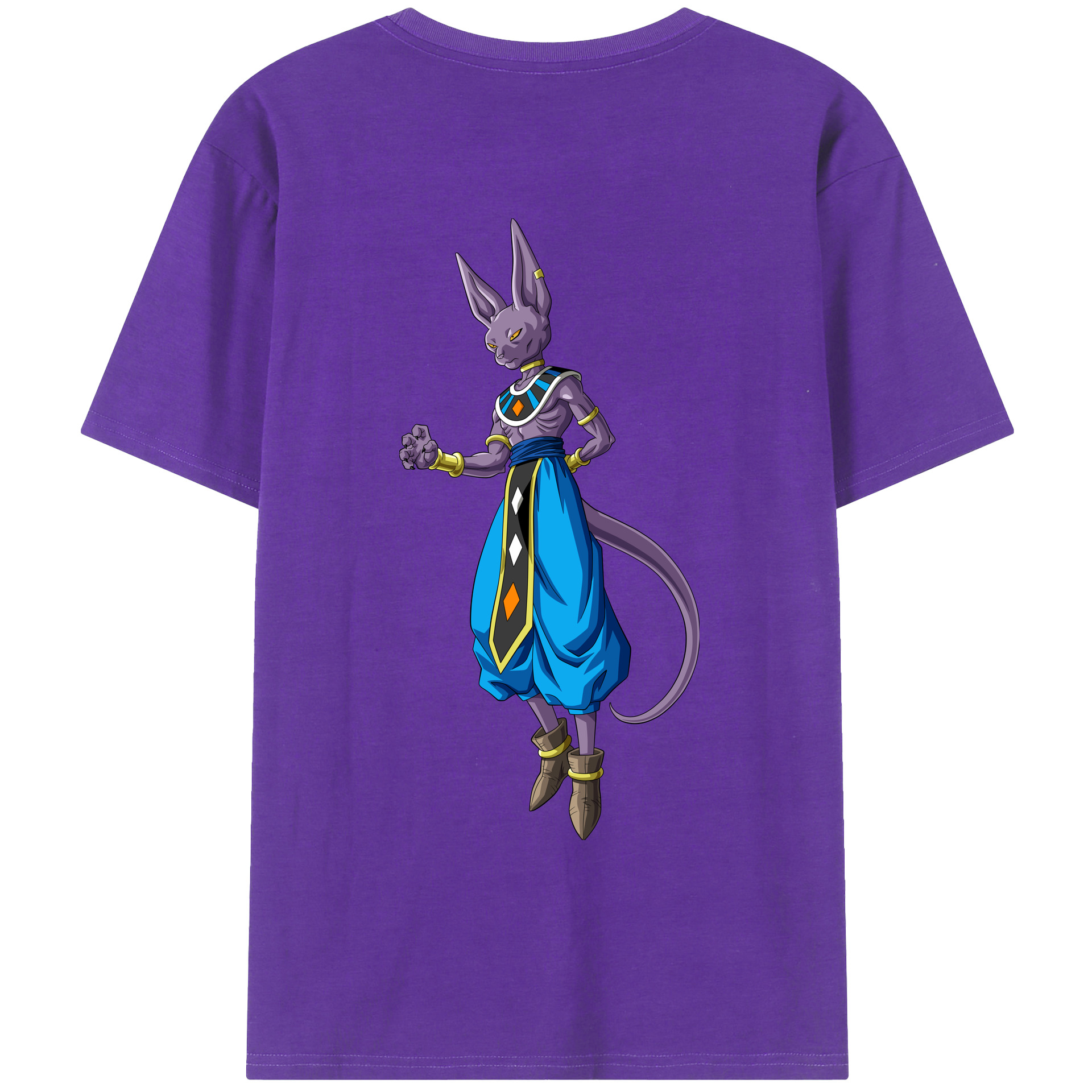 （画像用） ドラゴンボール ビルス 破壊神ビルス DRAGON BALL Beerus Birusu 綿100％ メンズ半袖Tシャツ（バックプリント） 通気性