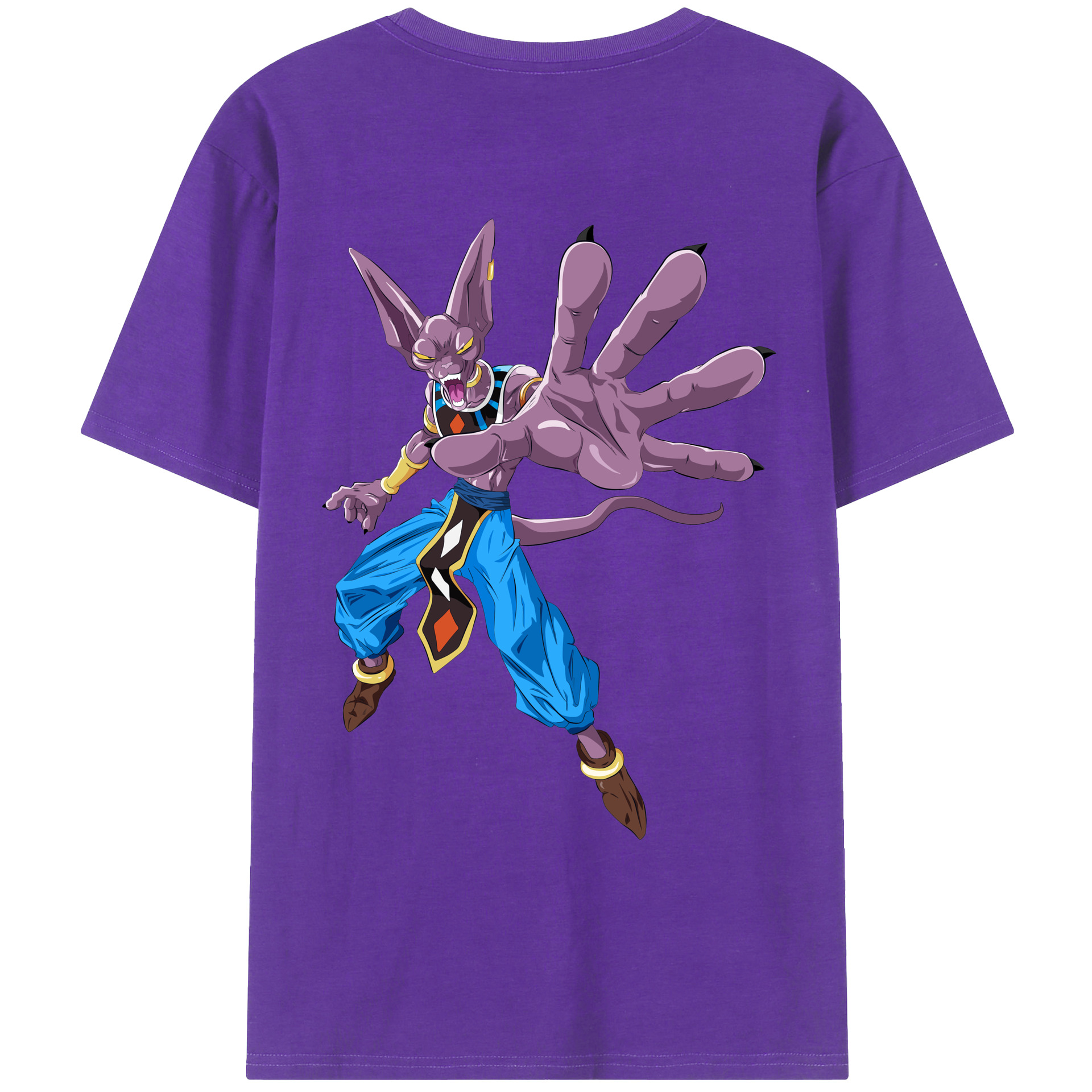 （画像用） ドラゴンボール ビルス 破壊神ビルス DRAGON BALL Beerus Birusu 綿100％ メンズ半袖Tシャツ（バックプリント） 通気性