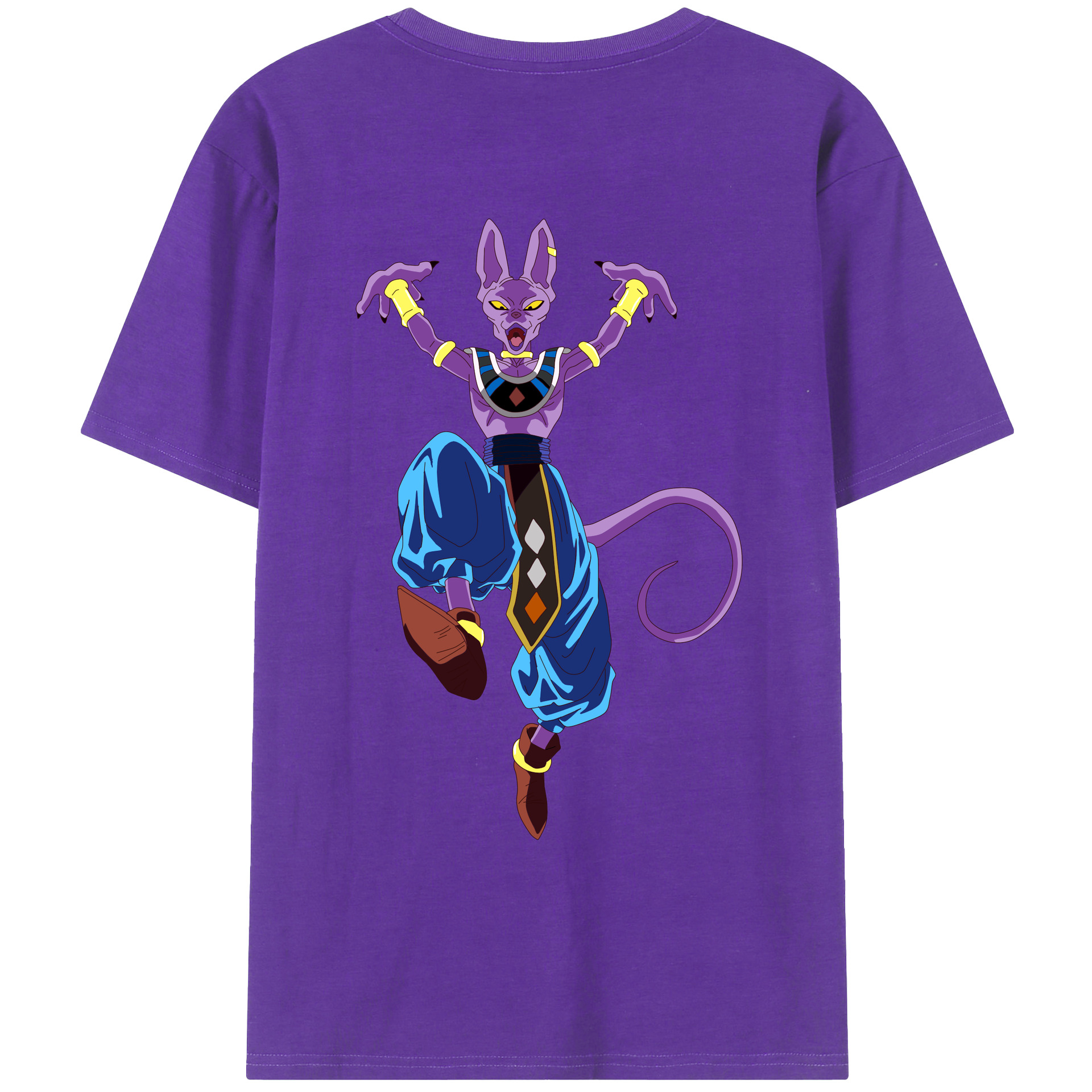 （画像用） ドラゴンボール ビルス 破壊神ビルス DRAGON BALL Beerus Birusu 綿100％ メンズ半袖Tシャツ（バックプリント） 通気性