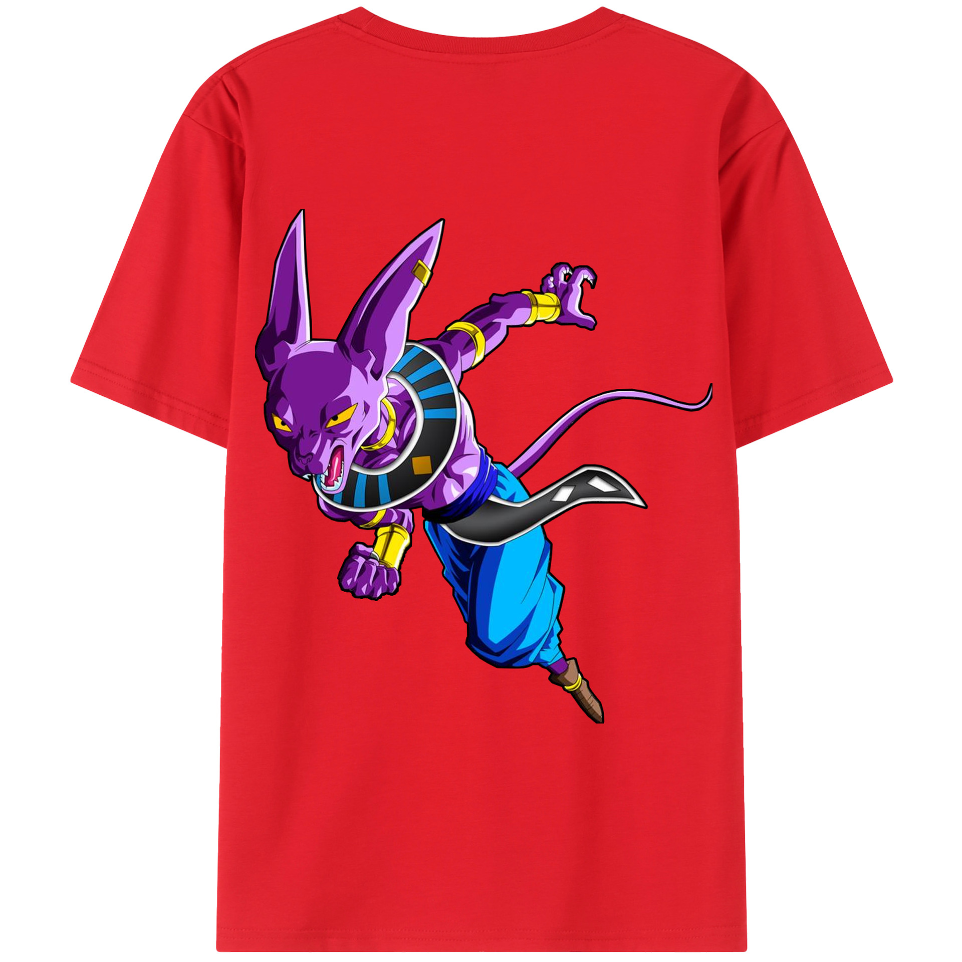 （画像用） ドラゴンボール ビルス 破壊神ビルス DRAGON BALL Beerus Birusu 綿100％ メンズ半袖Tシャツ（バックプリント） 通気性