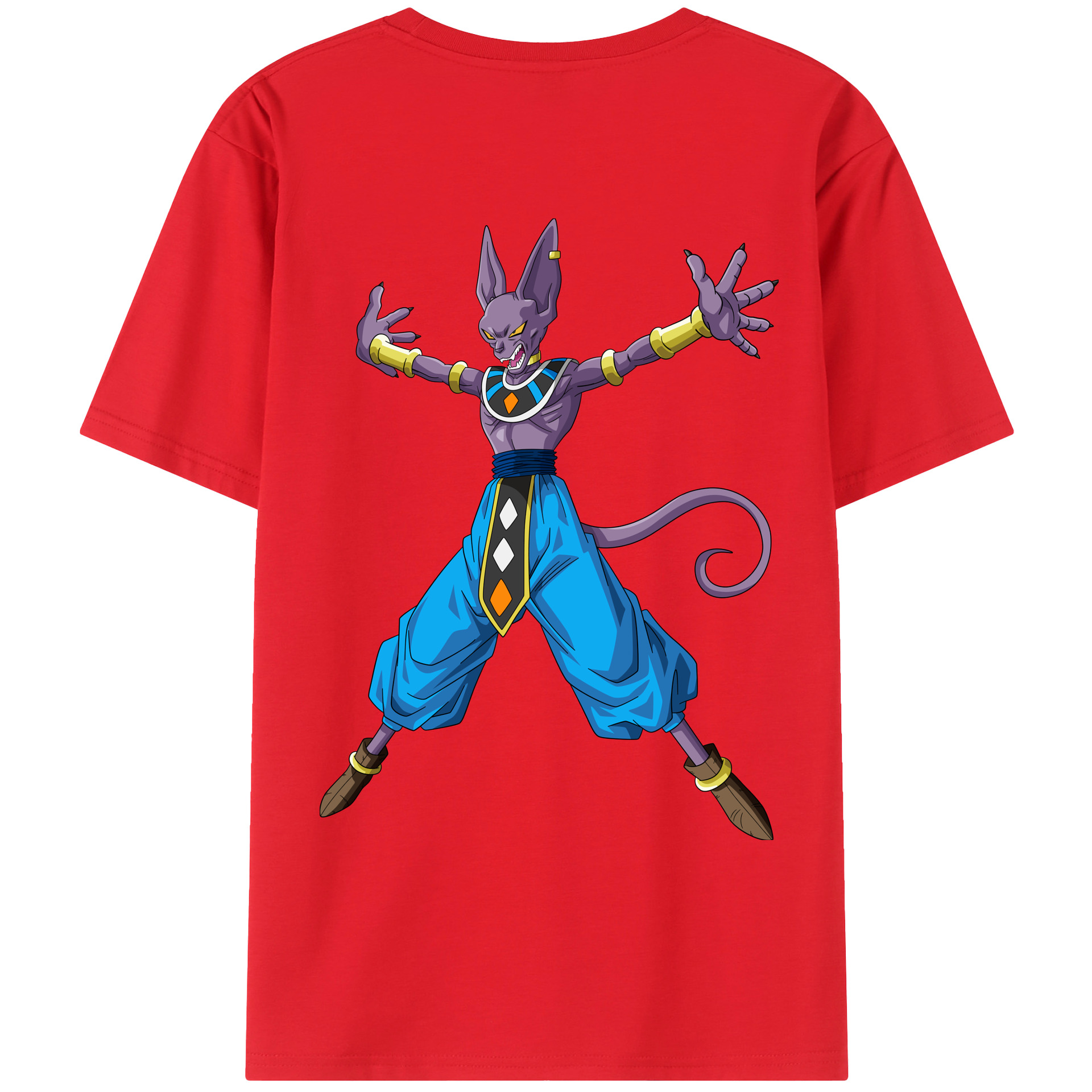 （画像用） ドラゴンボール ビルス 破壊神ビルス DRAGON BALL Beerus Birusu 綿100％ メンズ半袖Tシャツ（バックプリント） 通気性