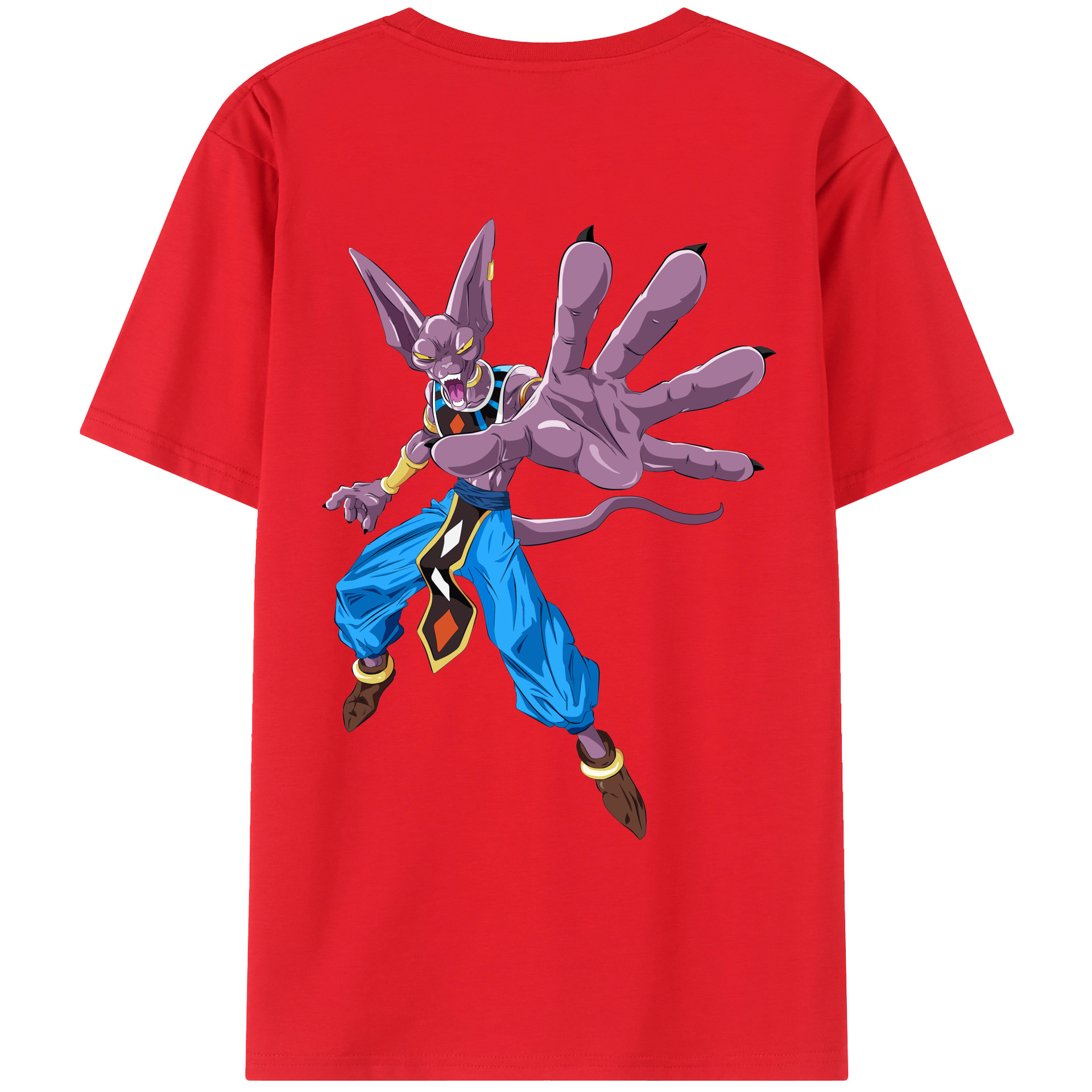 （画像用） ドラゴンボール ビルス 破壊神ビルス DRAGON BALL Beerus Birusu 綿100％ メンズ半袖Tシャツ（バックプリント） 通気性